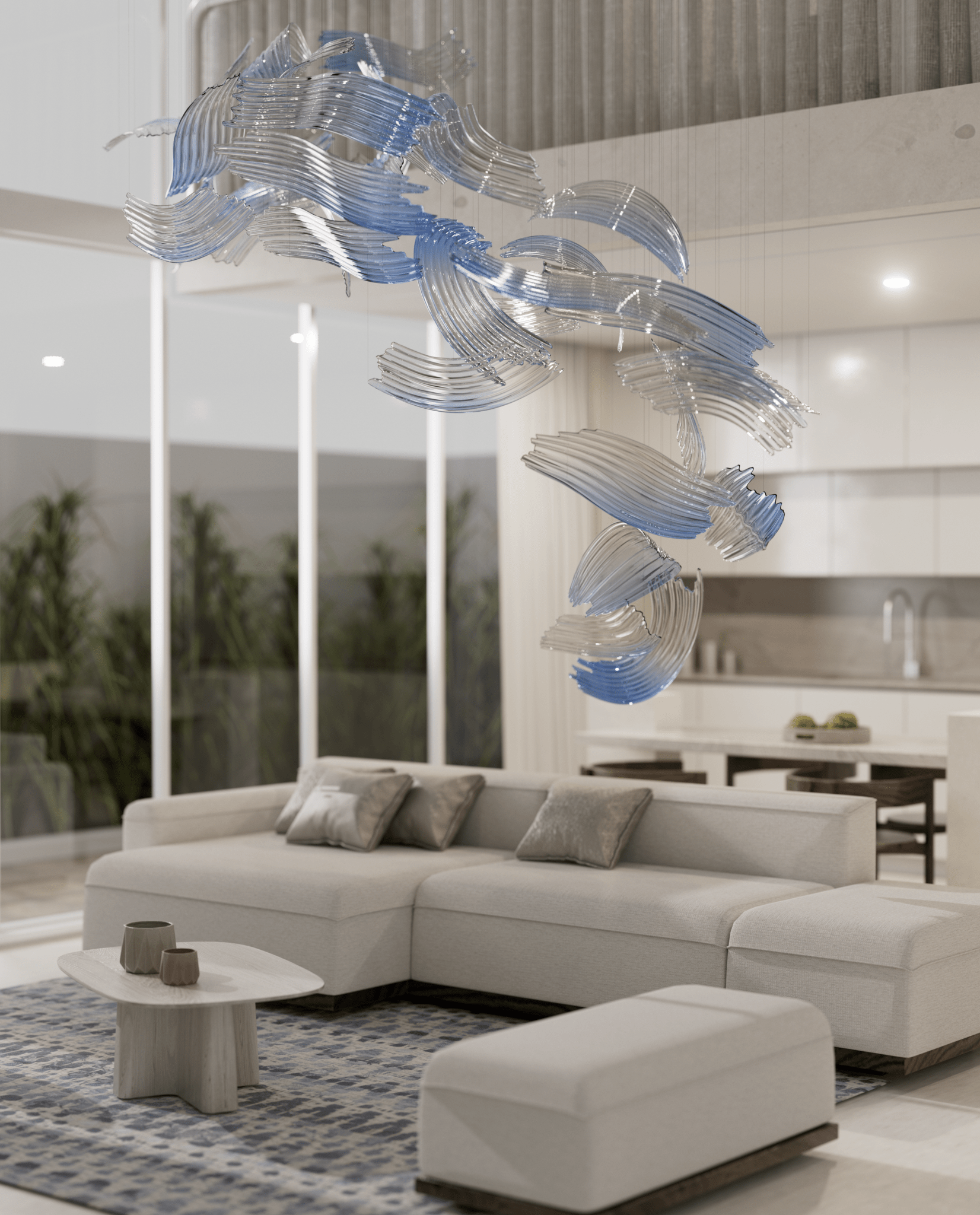 Indigo Brush Abstract Art Blue &Clear Glass Chandelier