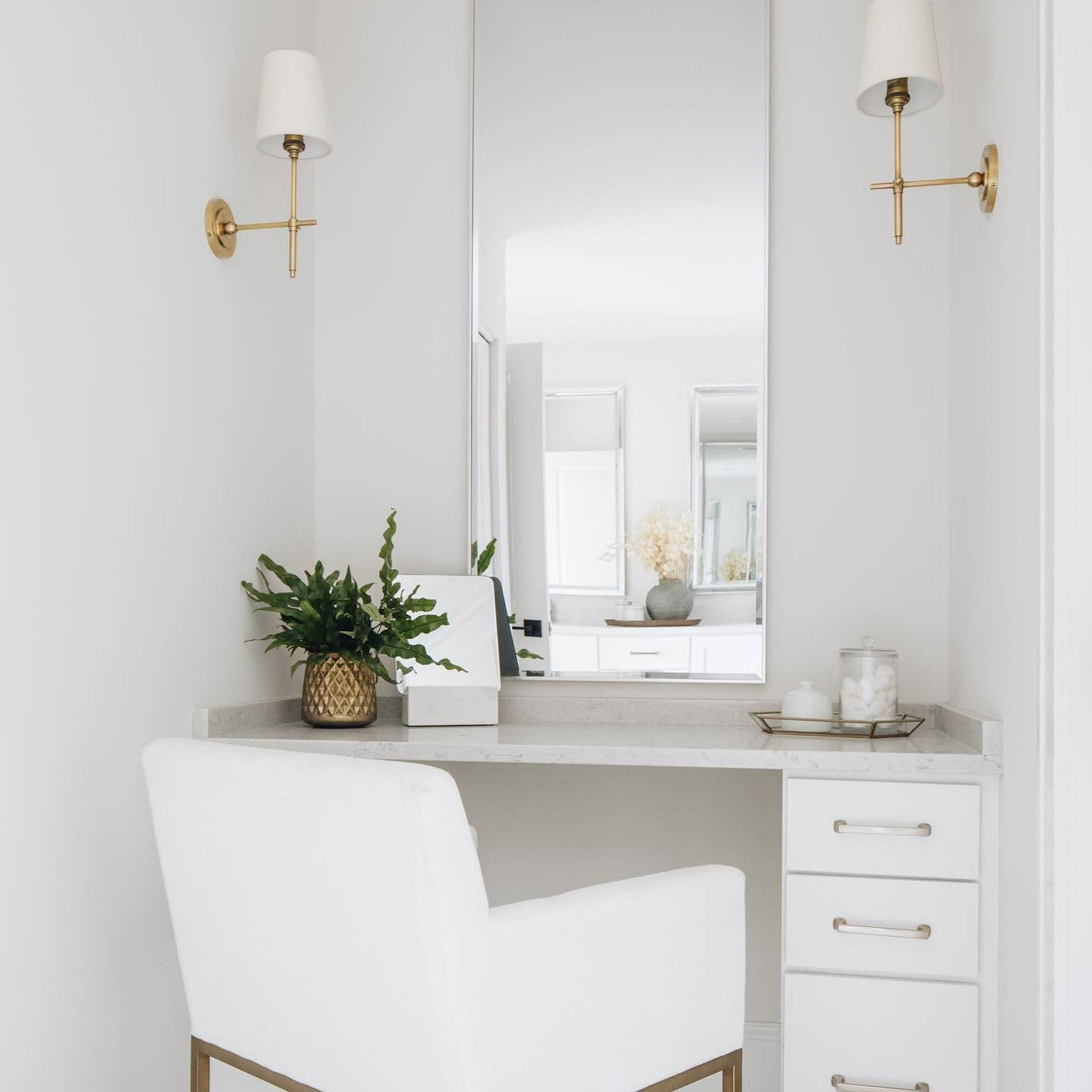 Silva Brass White Tapered Shade Wall Light