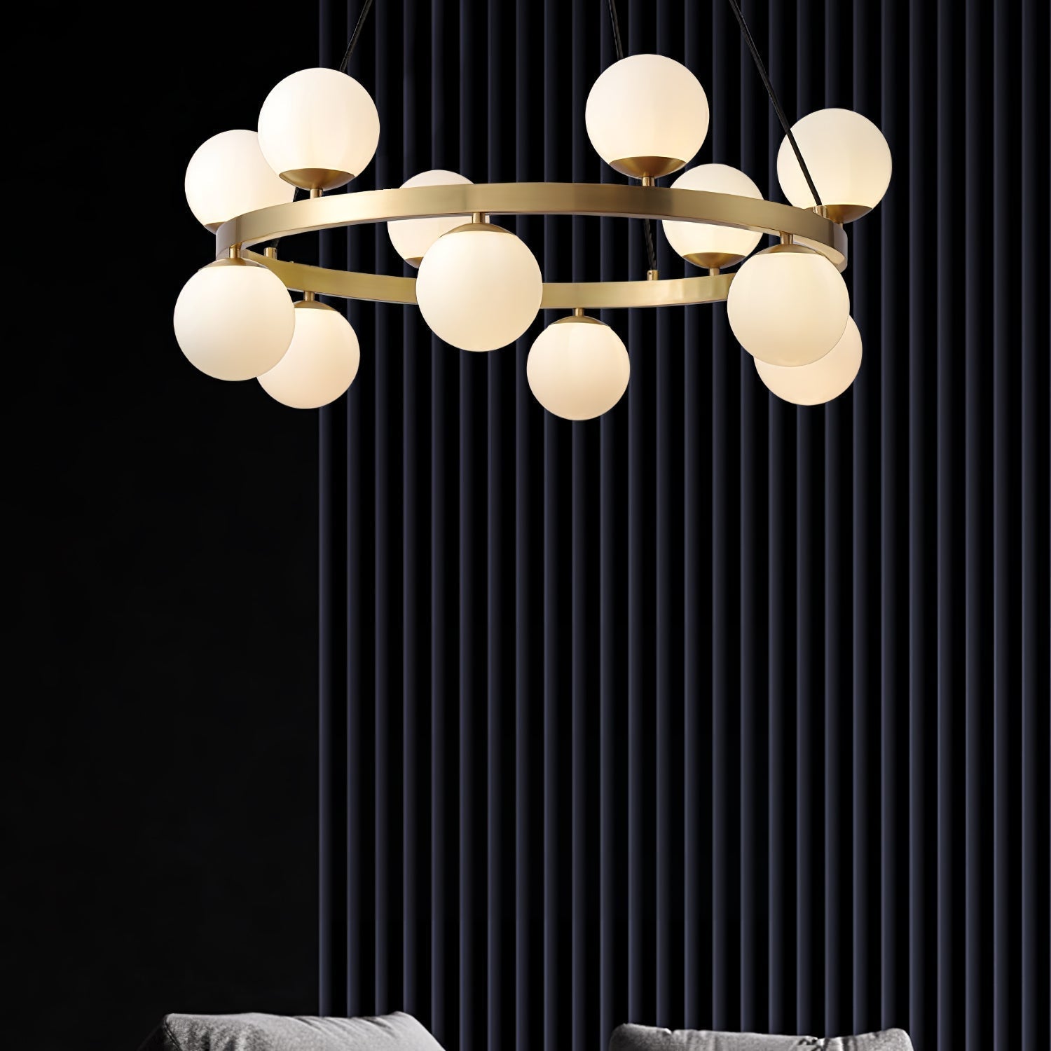 Aben Chandelier Globe Brass Ring