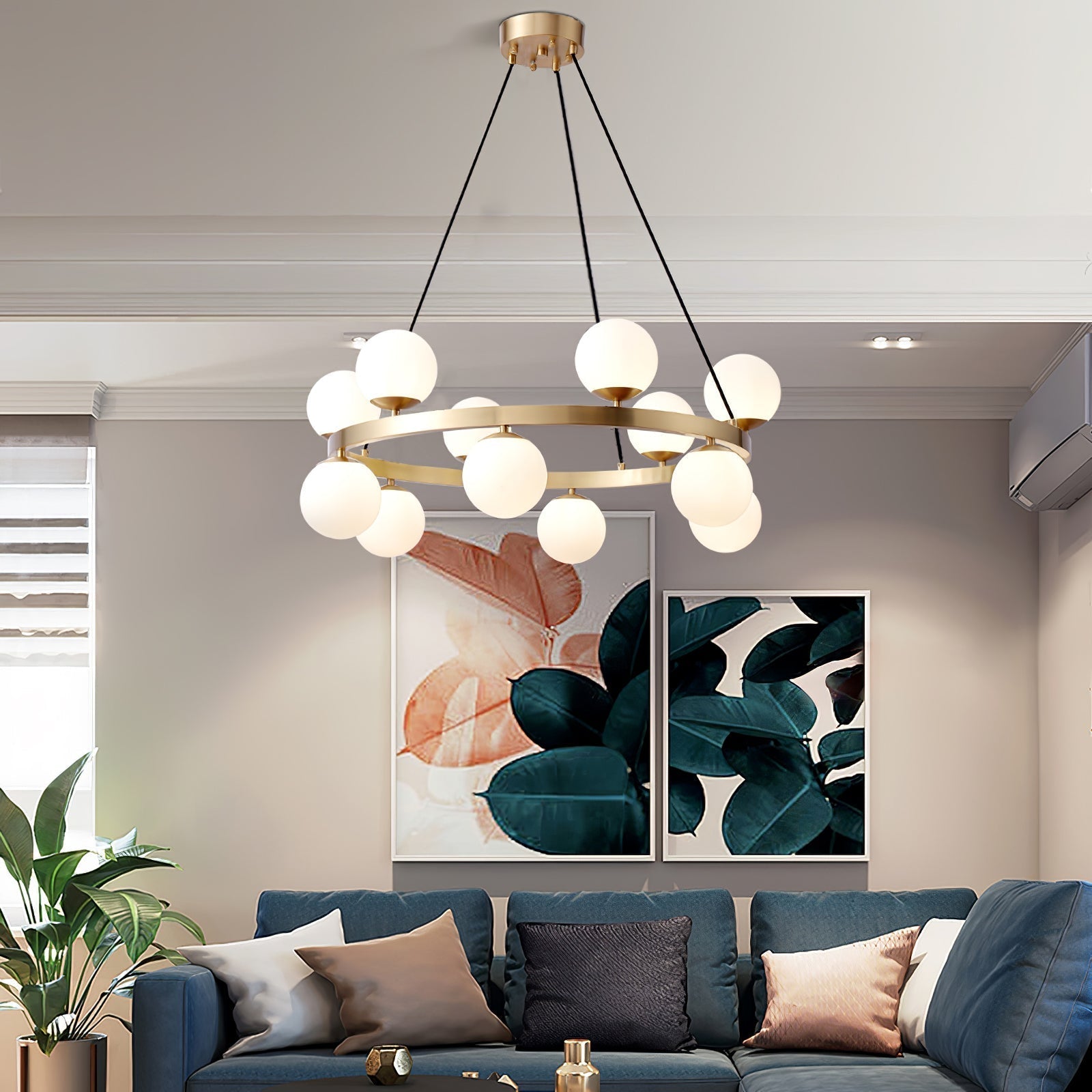 Aben Chandelier Globe Brass Ring