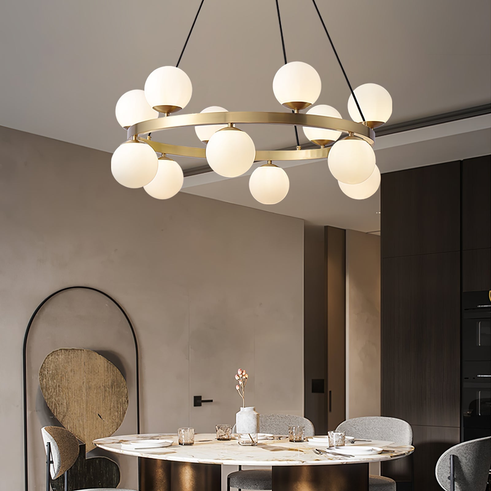 Aben Chandelier Globe Brass Ring