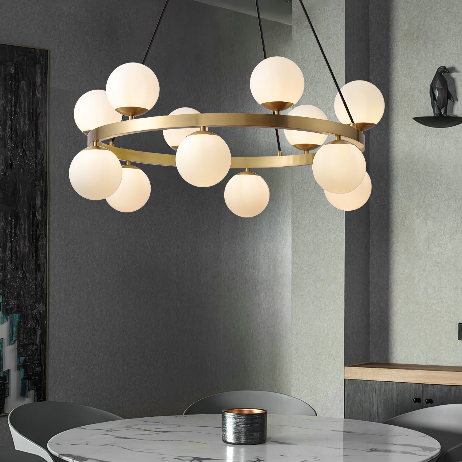 Aben Chandelier Globe Brass Ring