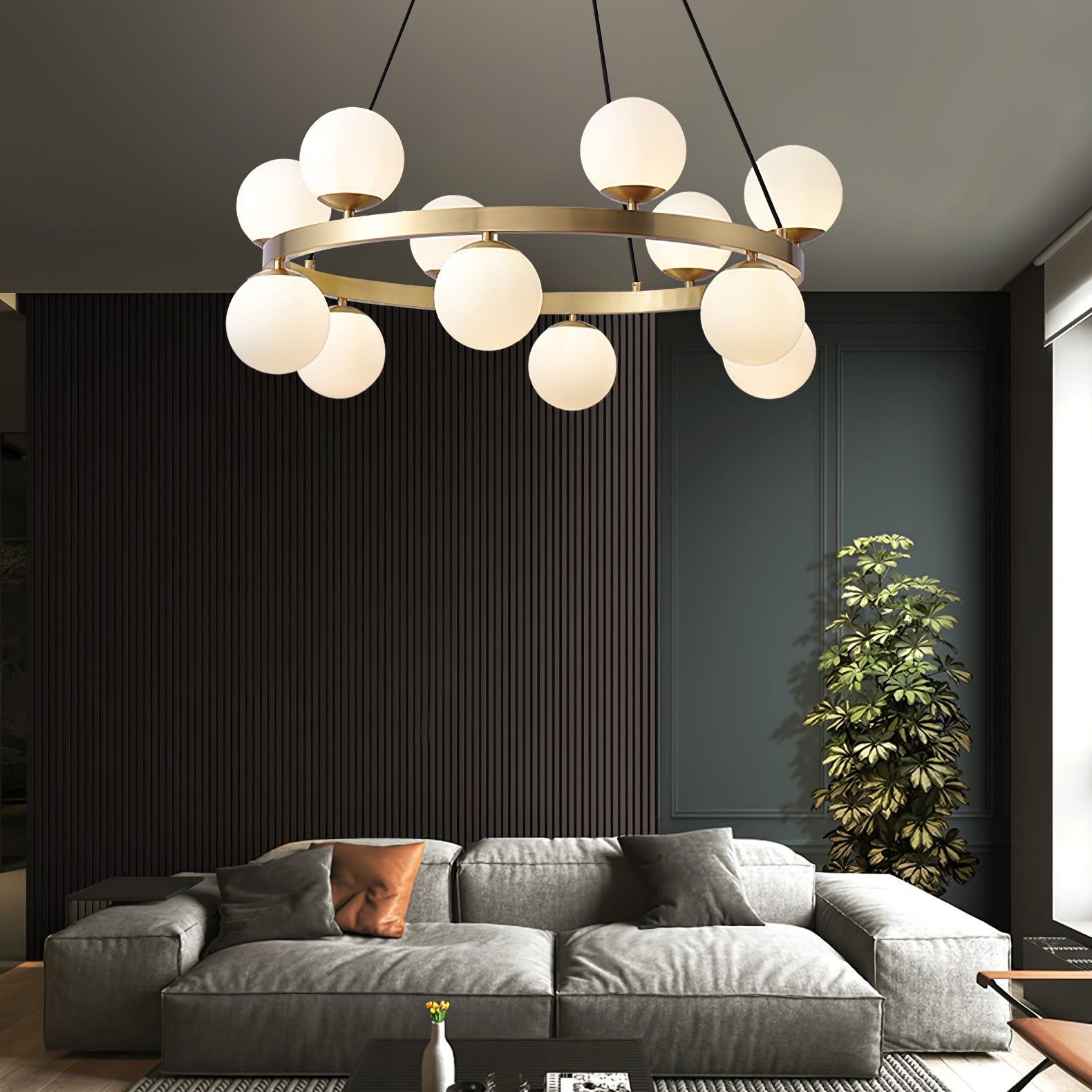 Aben Chandelier Globe Brass Ring