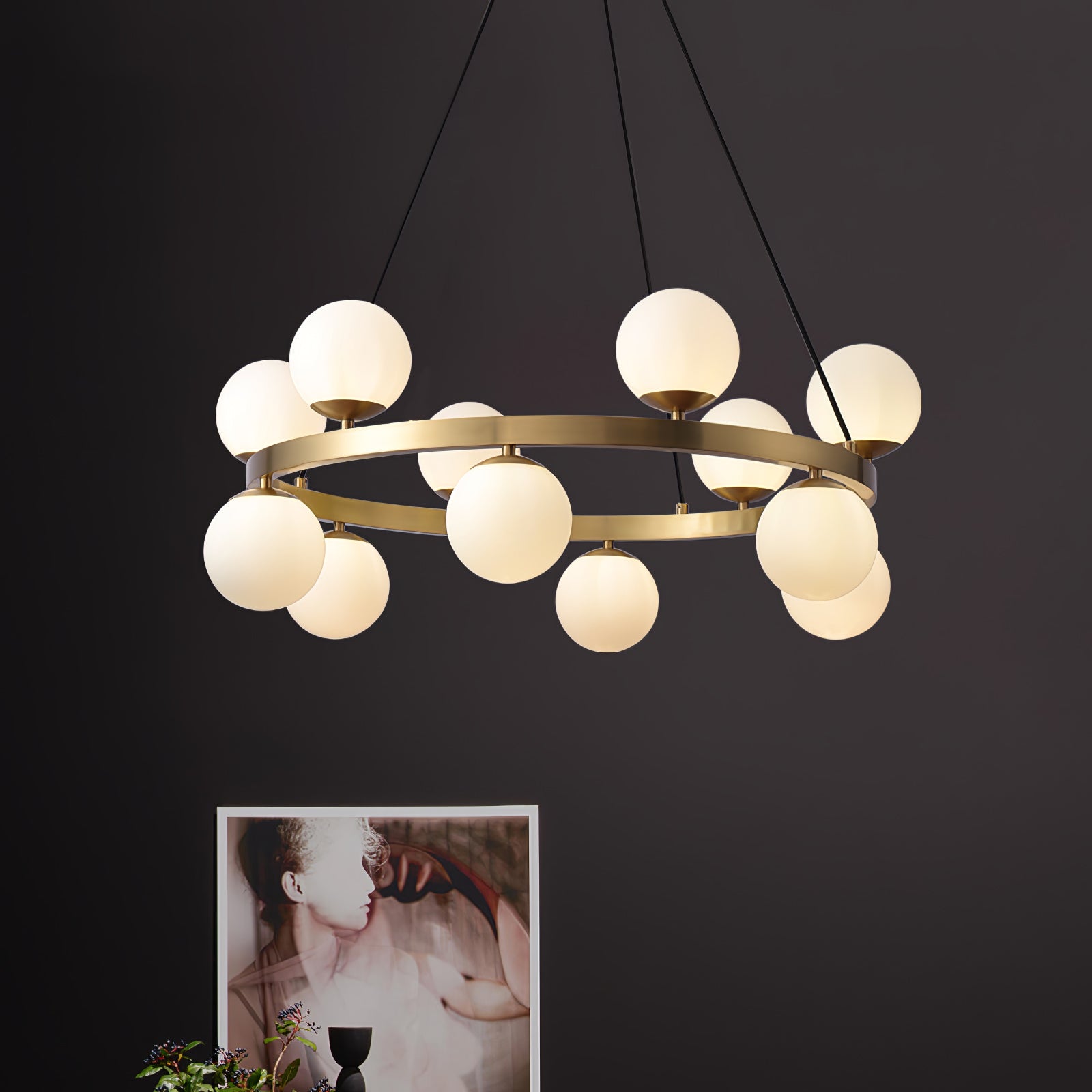 Aben Chandelier Globe Brass Ring