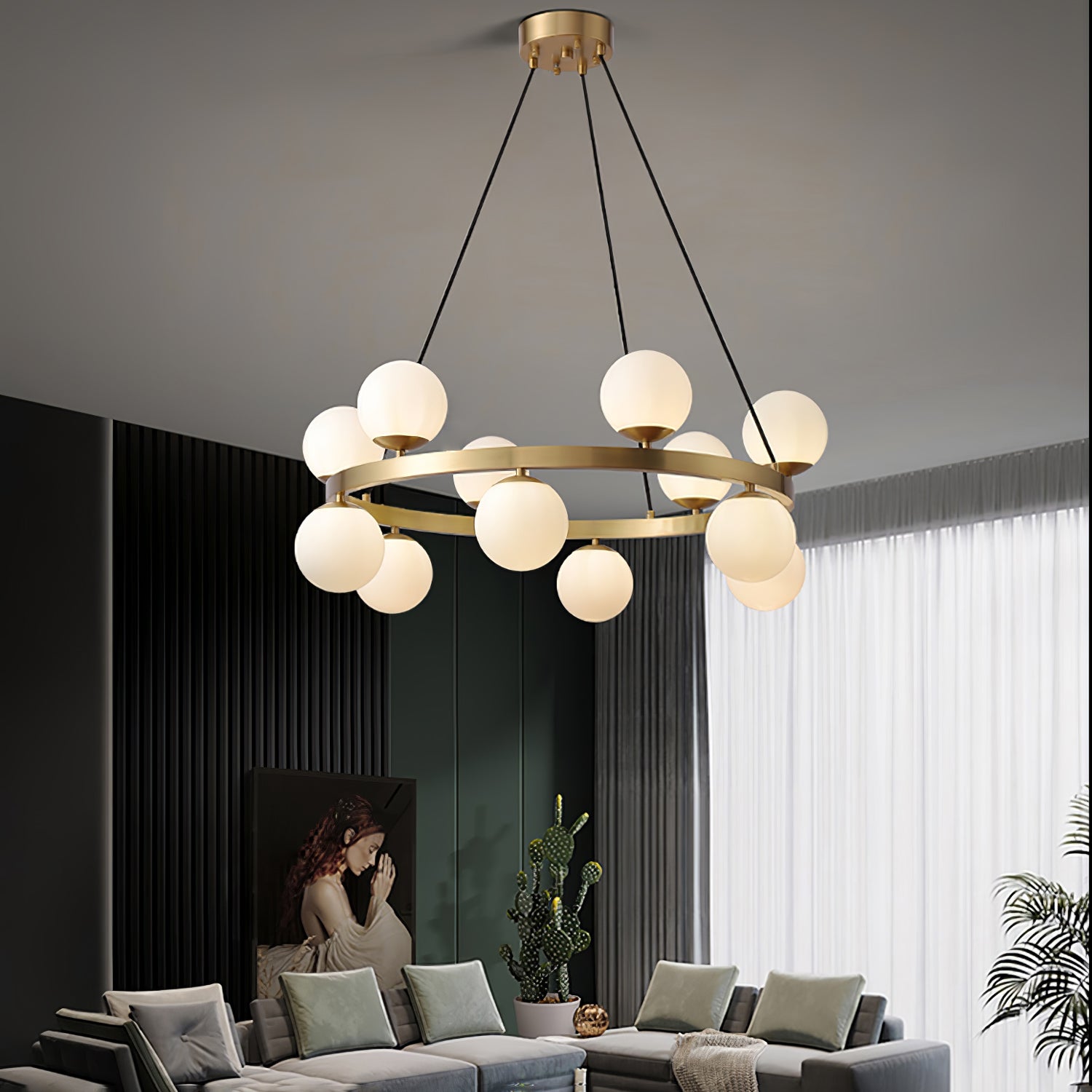 Aben Chandelier Globe Brass Ring