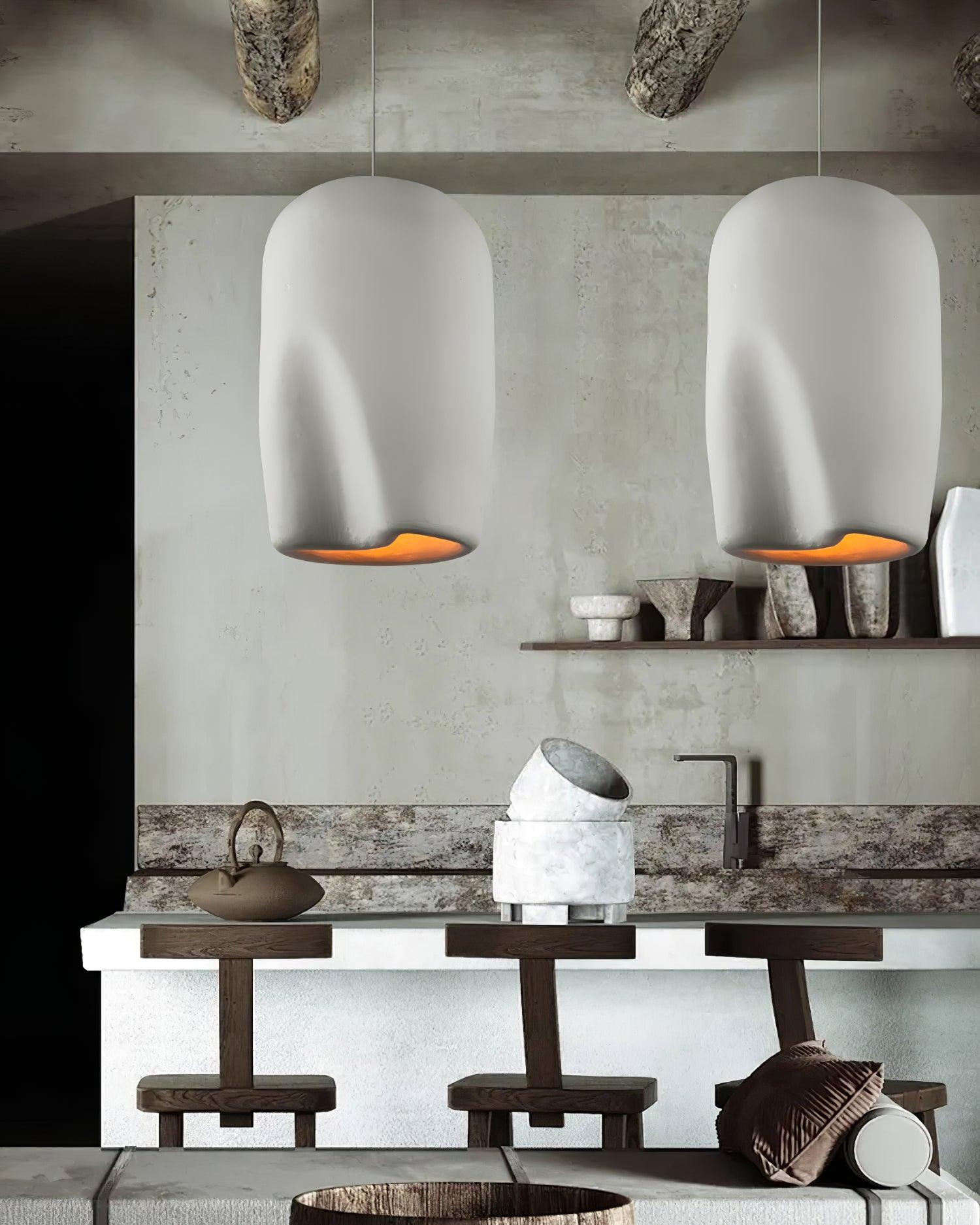 Nuo Pendant Lamp Plaster Rounded Dome Wabi Sabi