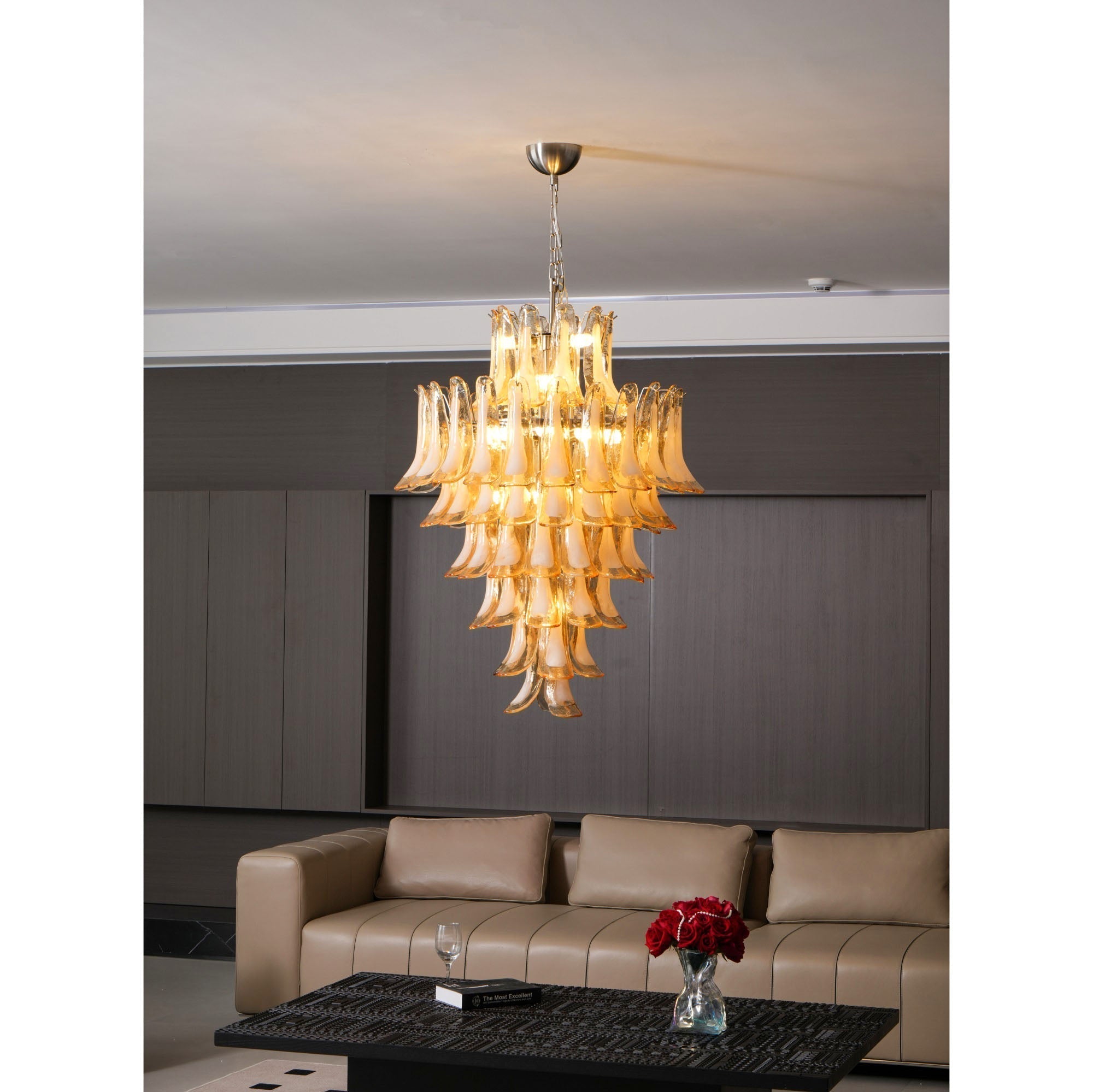 Celalian Chandelier Amber Murano Glass Petal Layered Luxury