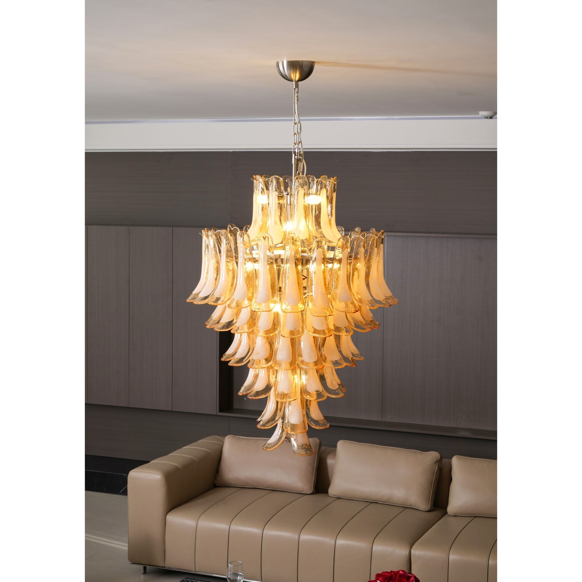 Celalian Chandelier Amber Murano Glass Petal Layered Luxury