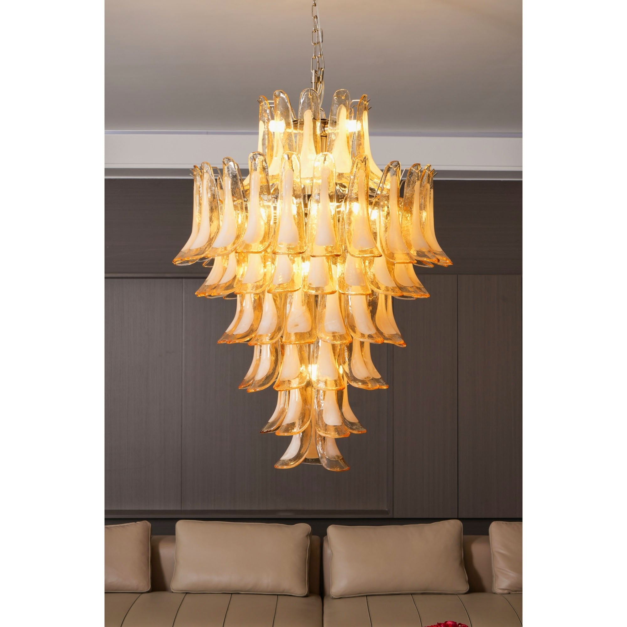 Celalian Chandelier Amber Murano Glass Petal Layered Luxury