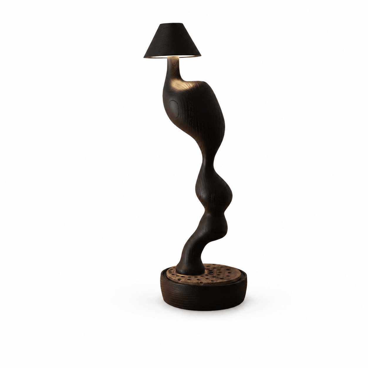Carved Wood Cordless Table Lamp