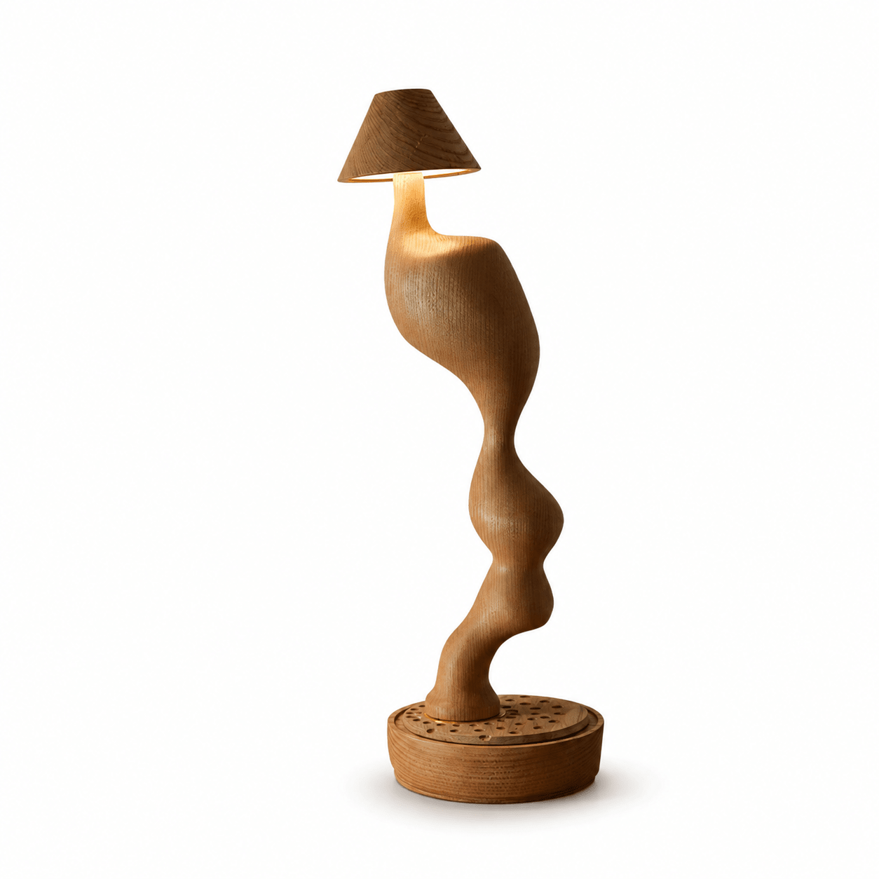 Carved Wood Cordless Table Lamp