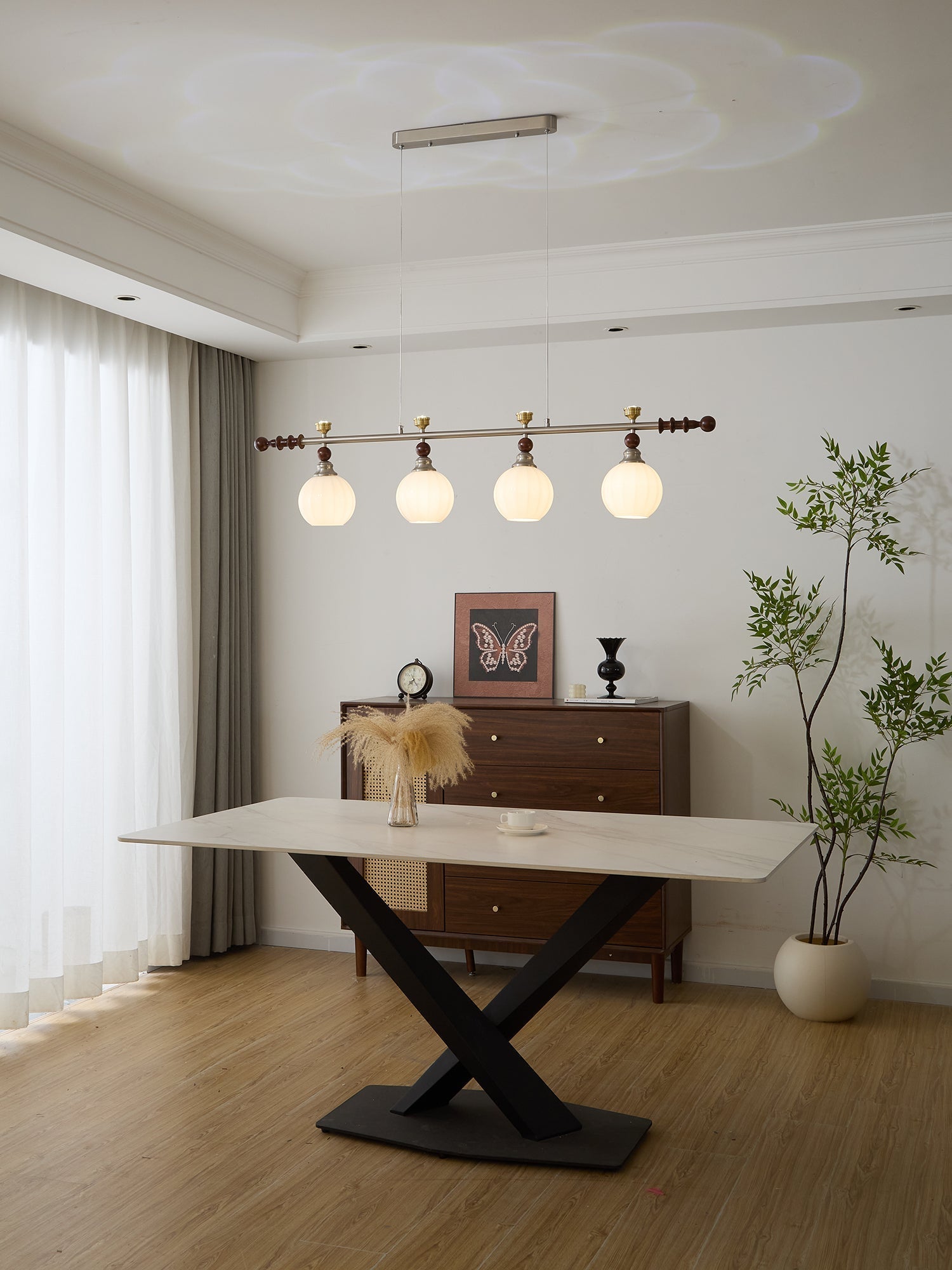 Otheia Elegance Vintage Linear Wood Pendant Lamp