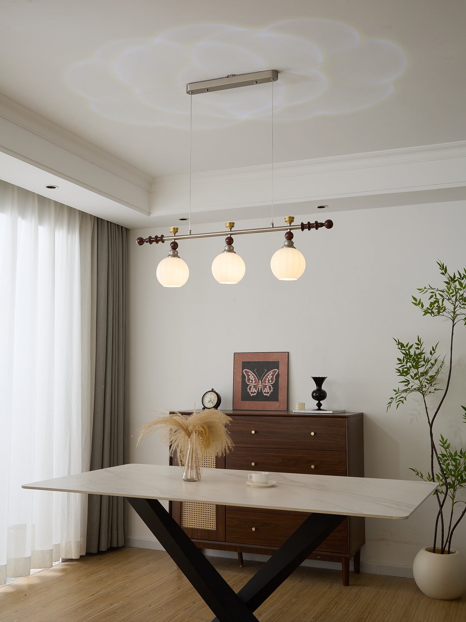 Otheia Elegance Vintage Linear Wood Pendant Lamp