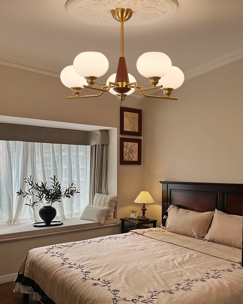 Syluissa Chandelier Walnut Frosted Glass Globes
