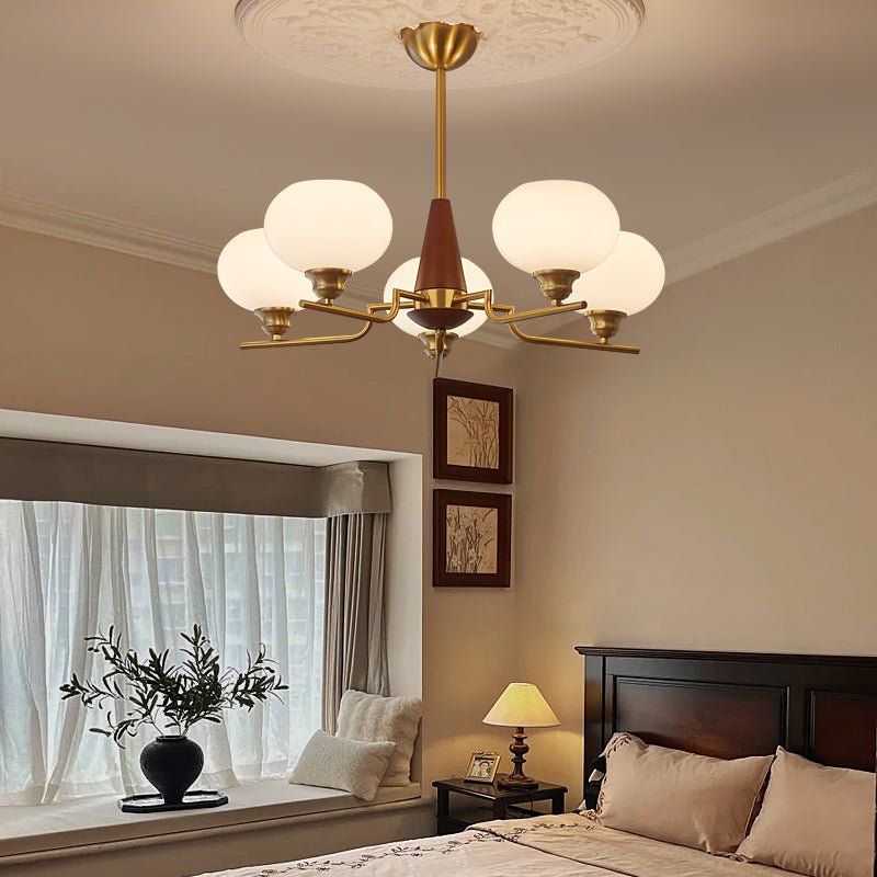 Syluissa Chandelier Walnut Frosted Glass Globes