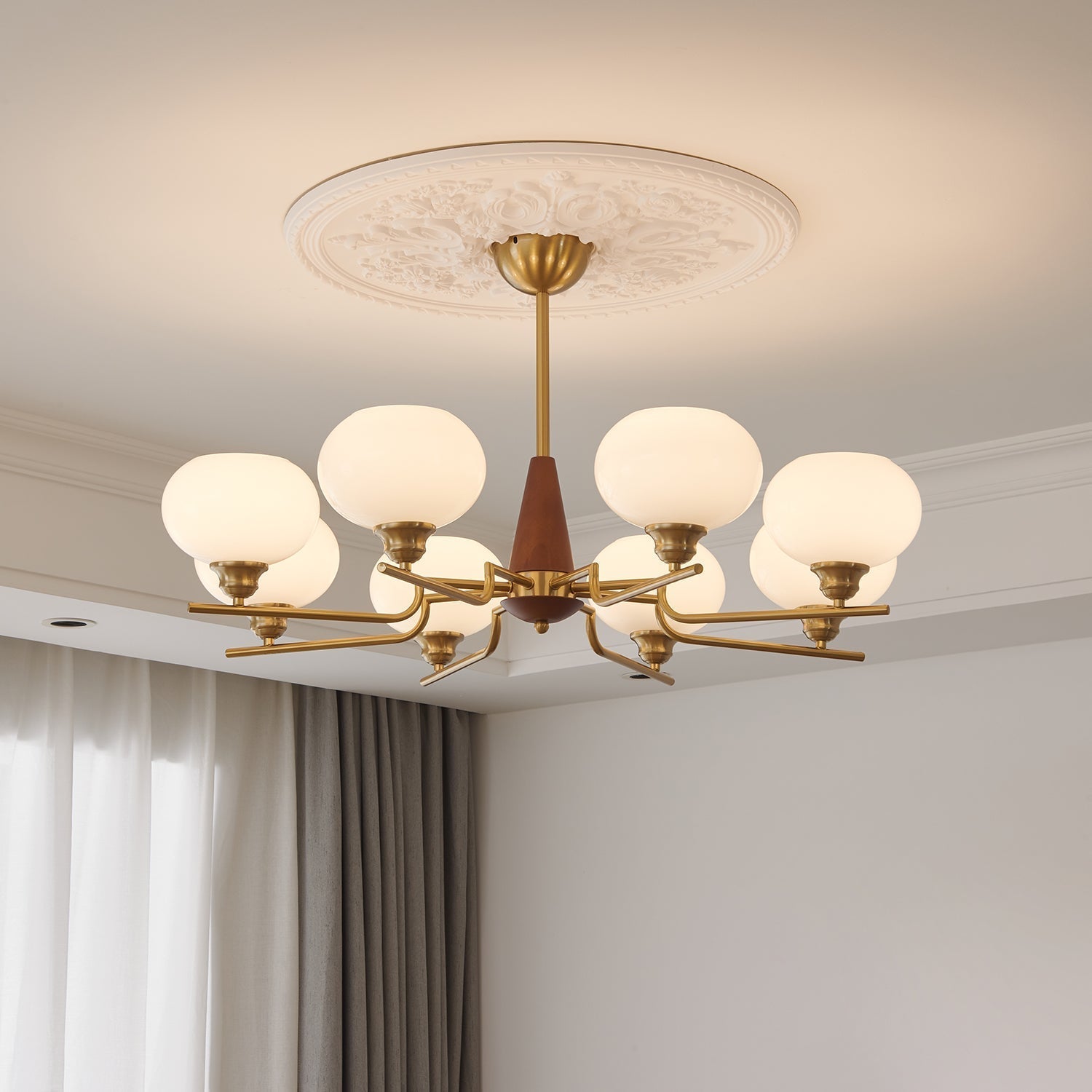 Syluissa Chandelier Walnut Frosted Glass Globes