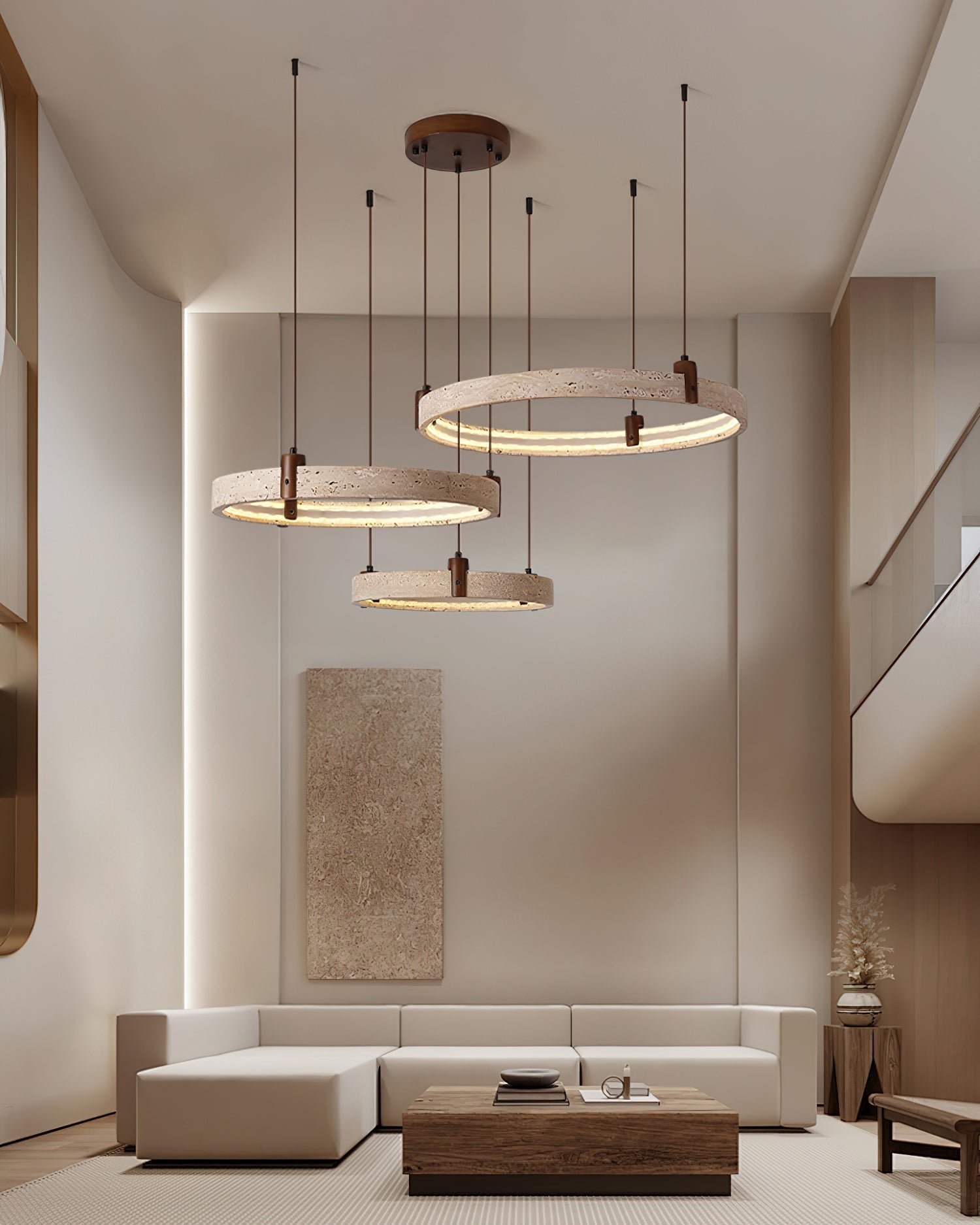 Celestial Orbit Travertine Ring Chandelier