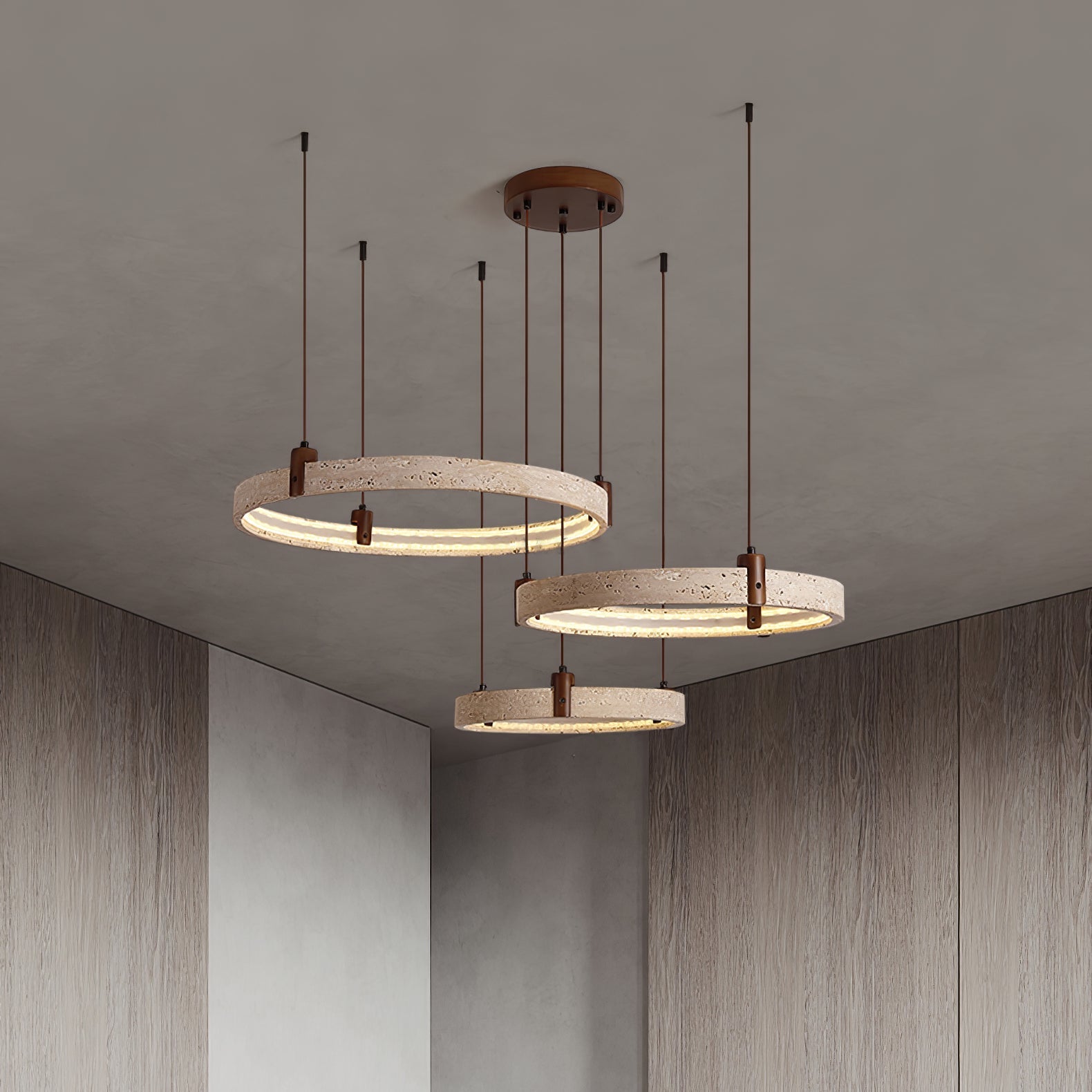 Celestial Orbit Travertine Ring Chandelier