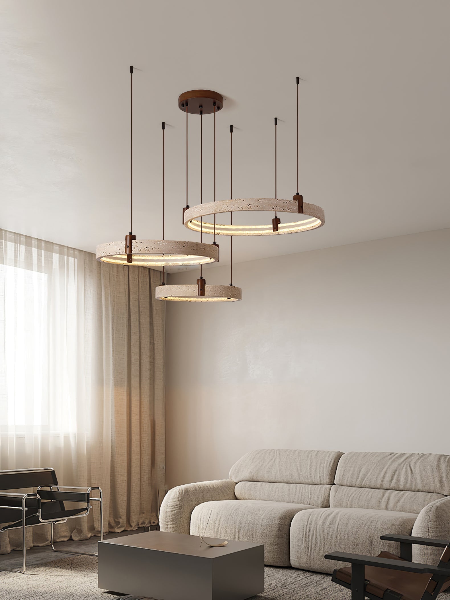 Celestial Orbit Travertine Ring Chandelier