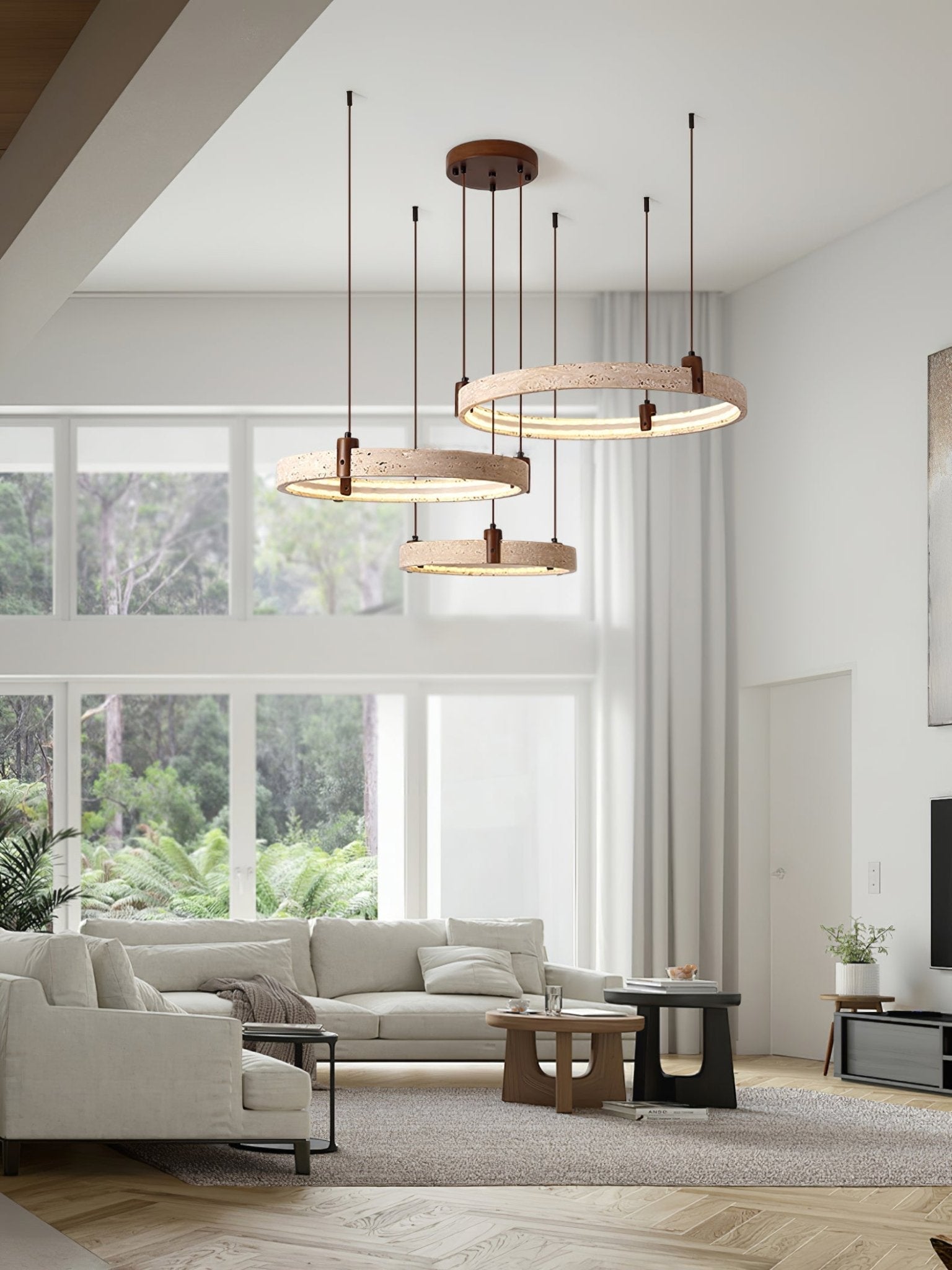 Celestial Orbit Travertine Ring Chandelier