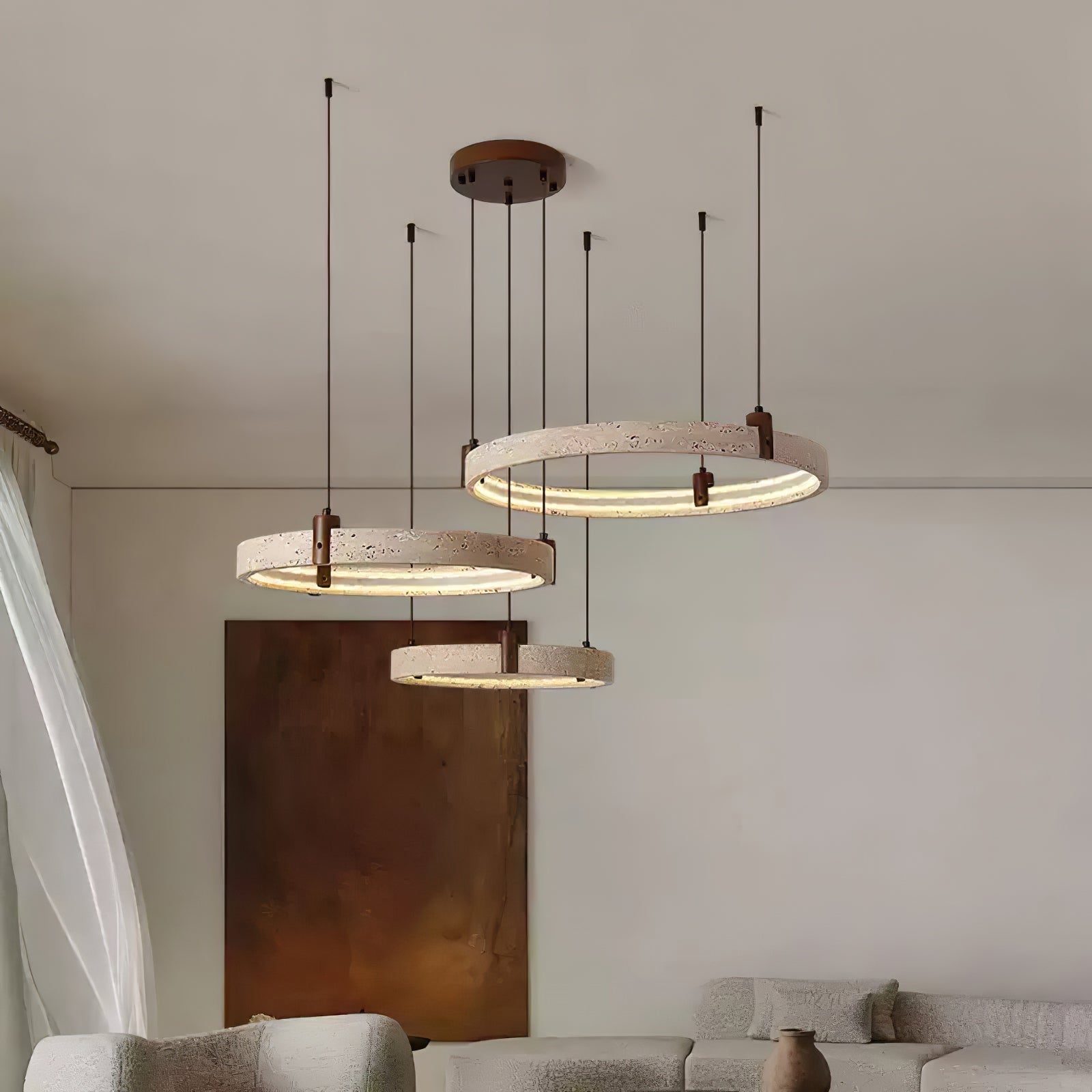 Celestial Orbit Travertine Ring Chandelier