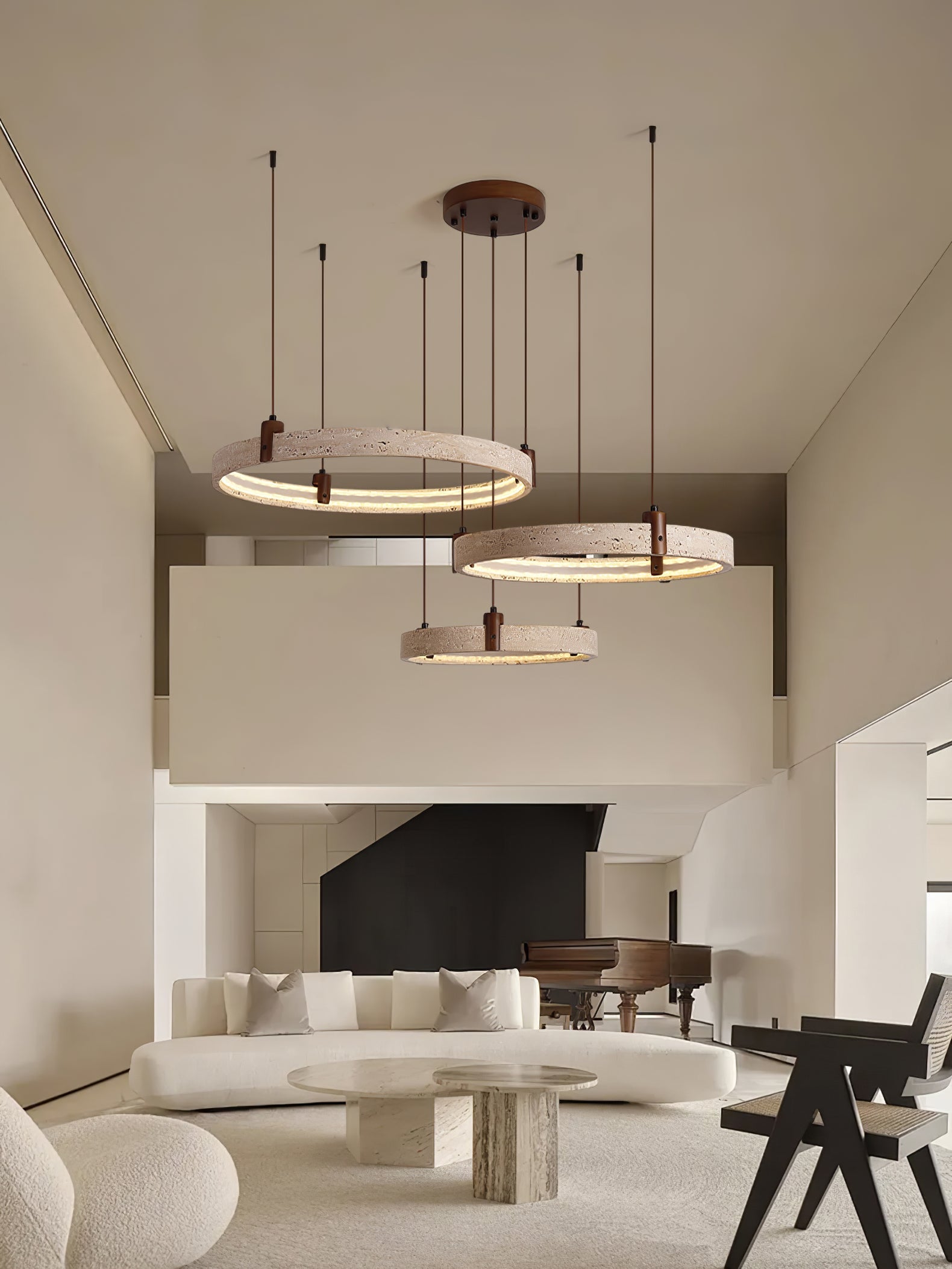 Celestial Orbit Travertine Ring Chandelier