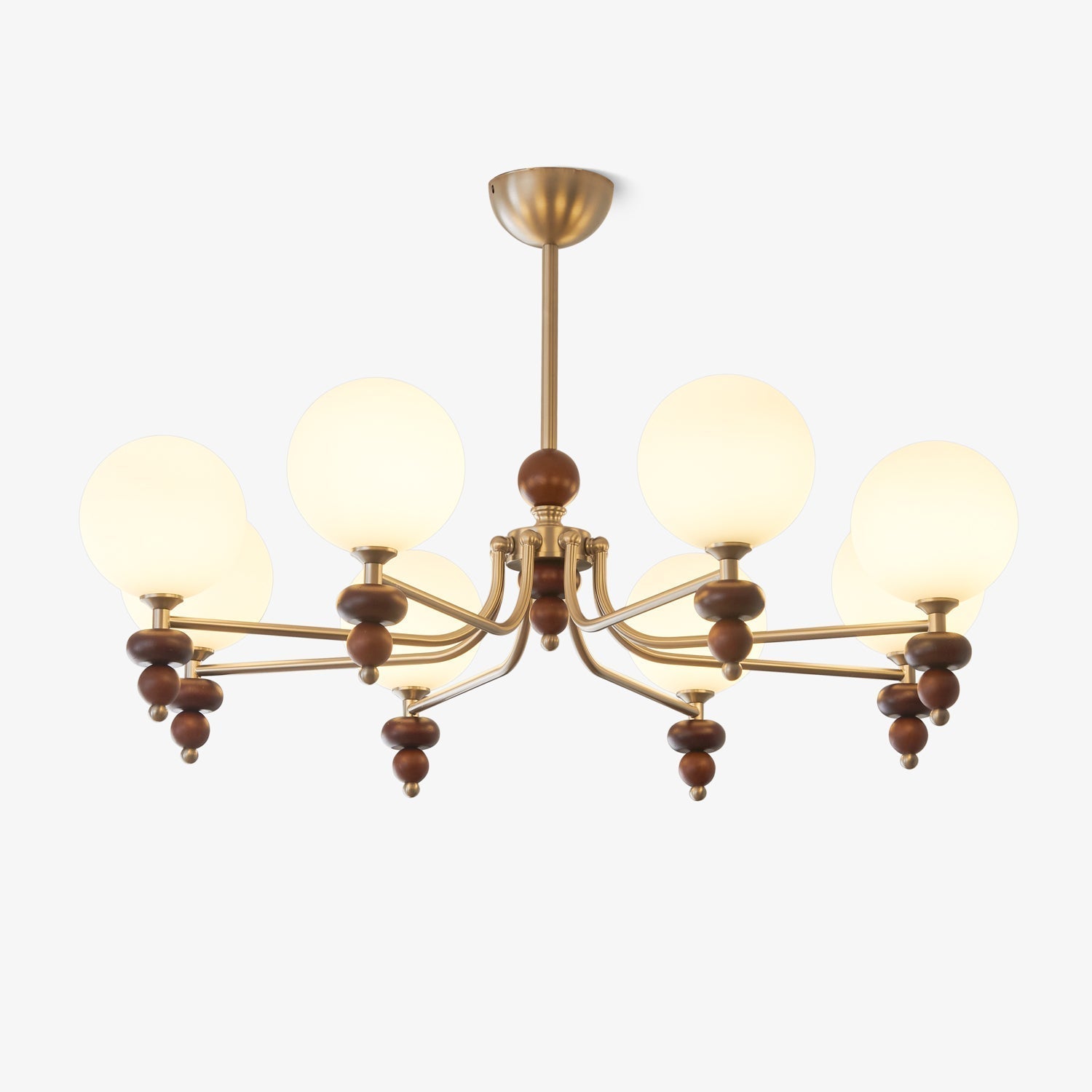 Cemarus Traditional Sphere Walnut Wood Glass Chandelier