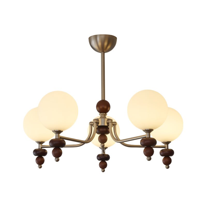 Cemarus Traditional Sphere Walnut Wood Glass Chandelier