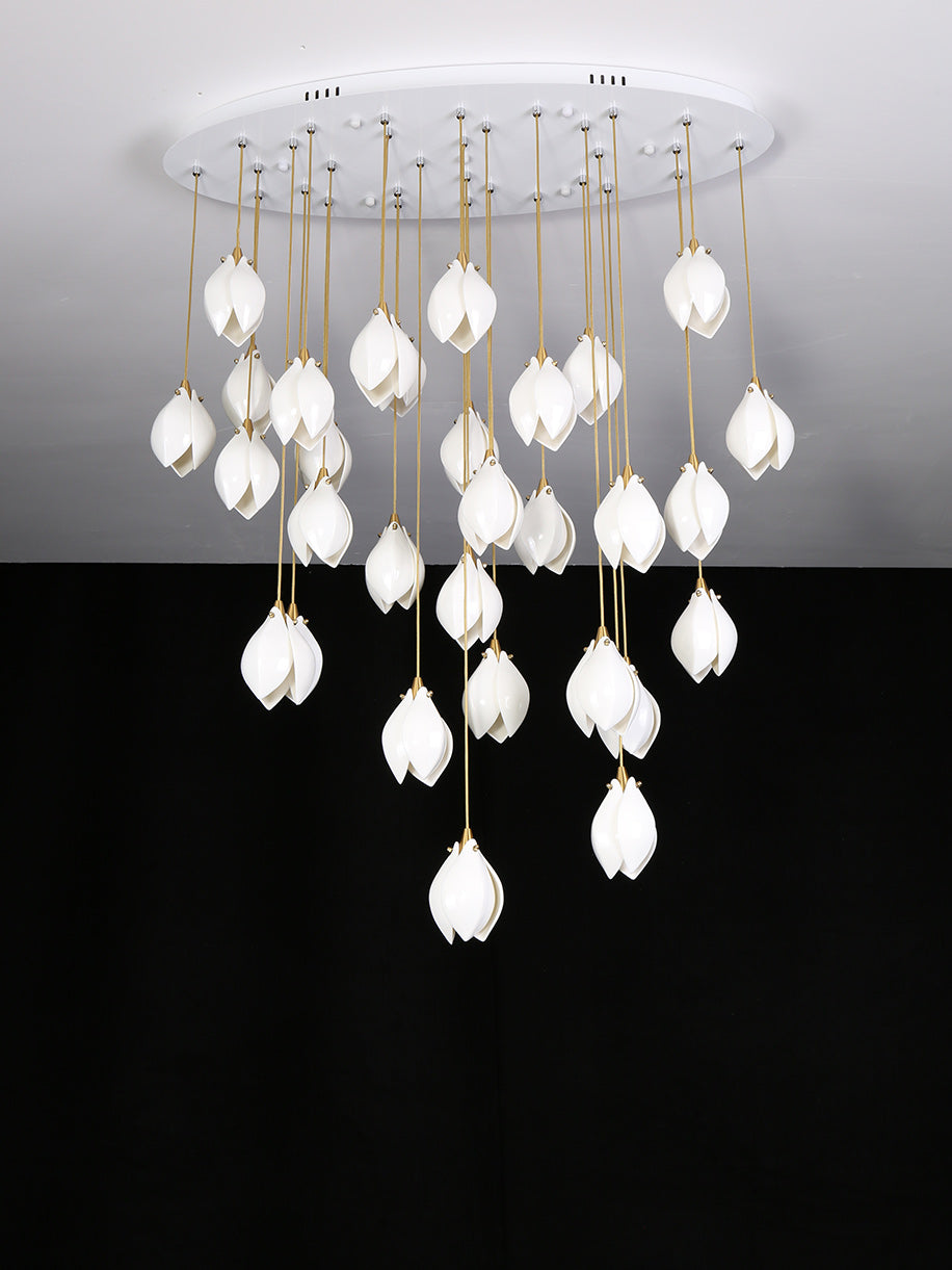 Lustra Pendant Lamp White Floral Ceramic - Neutral Decor