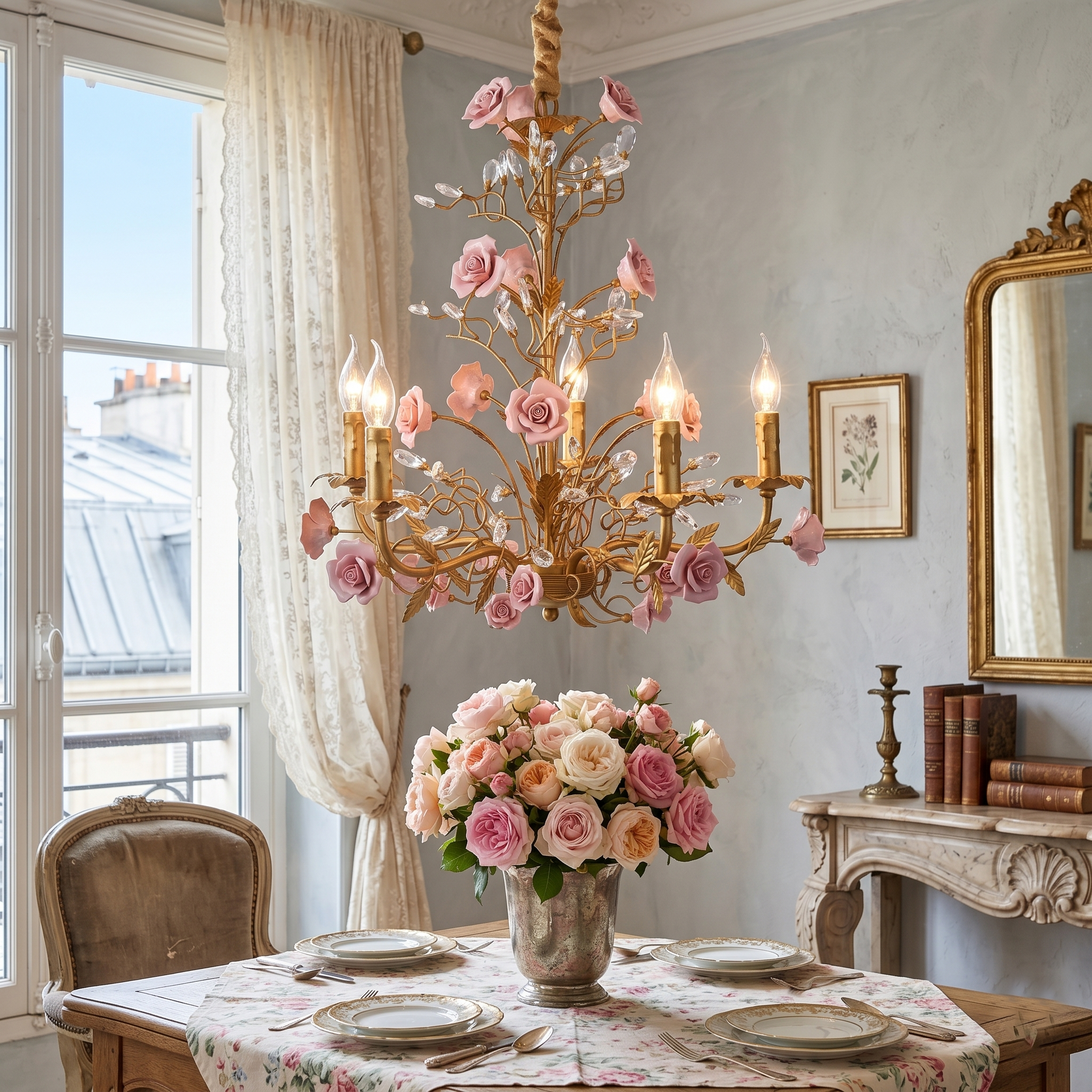 Ceramic Rose Vine Chandelier
