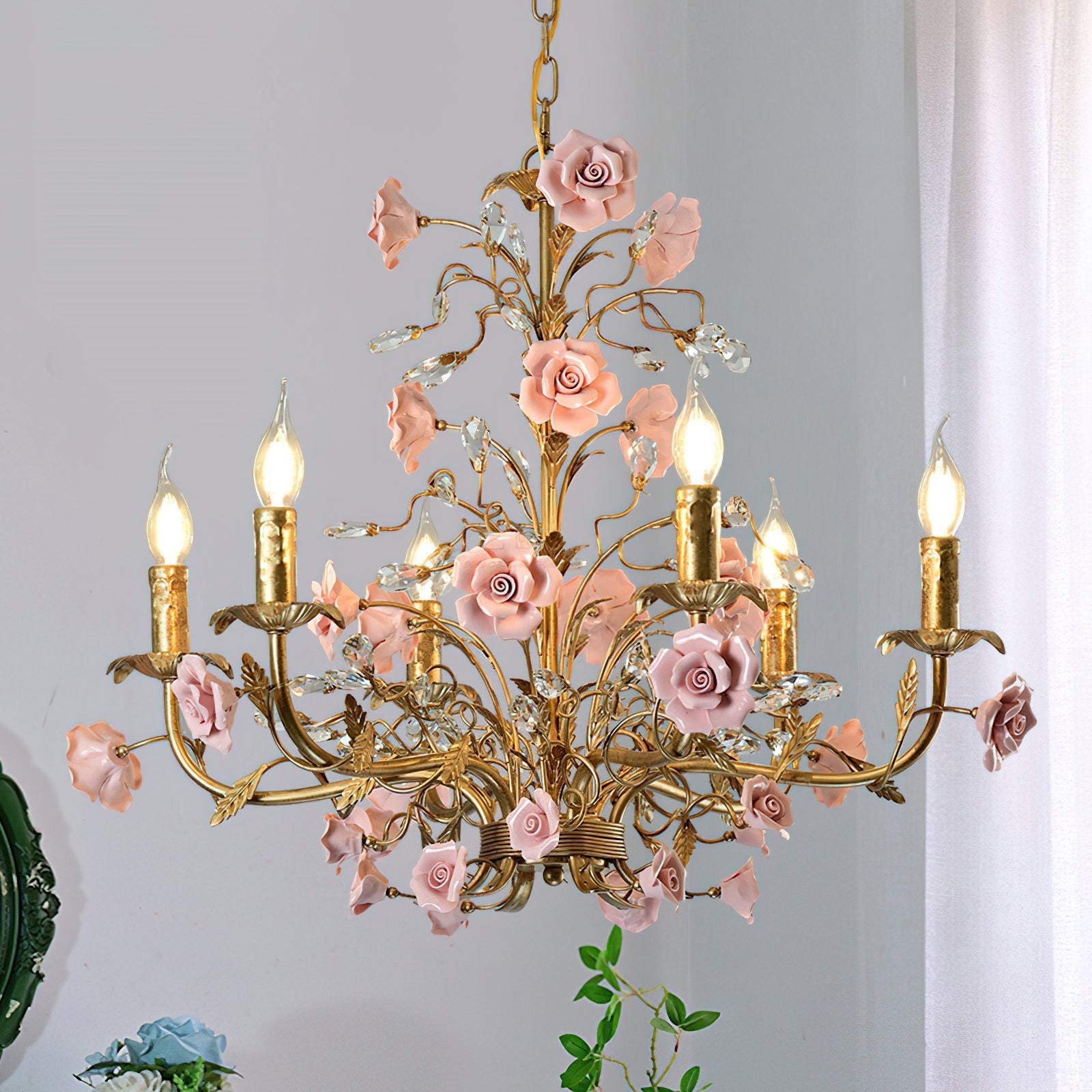 Ceramic Rose Vine Chandelier