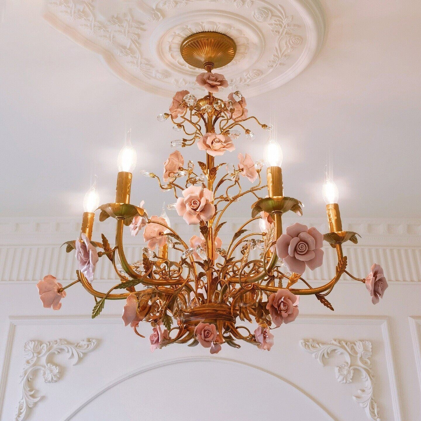 Ceramic Rose Vine Chandelier