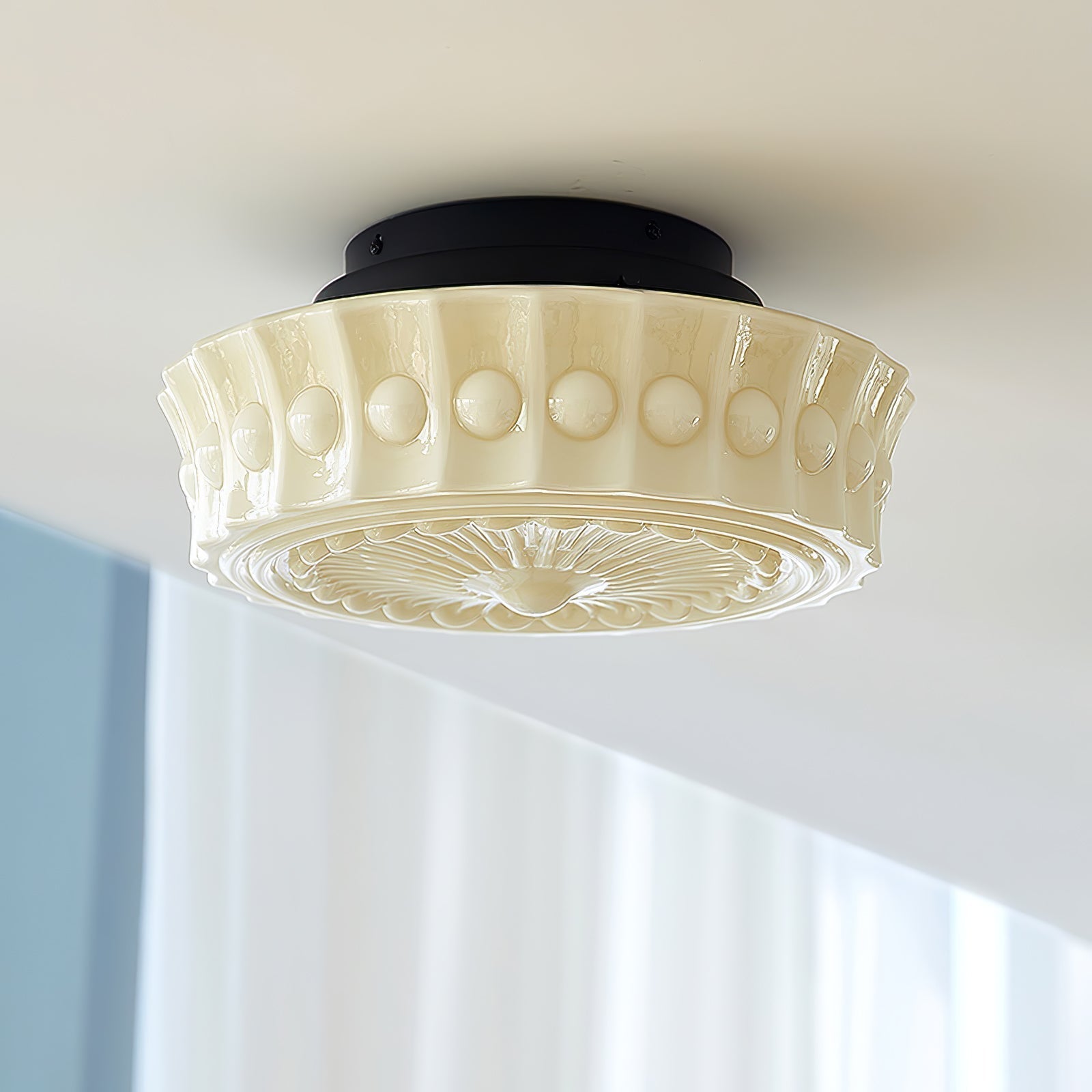 Solara Ceiling Lamp White Glass Floral for Living Room - Neutral Decor