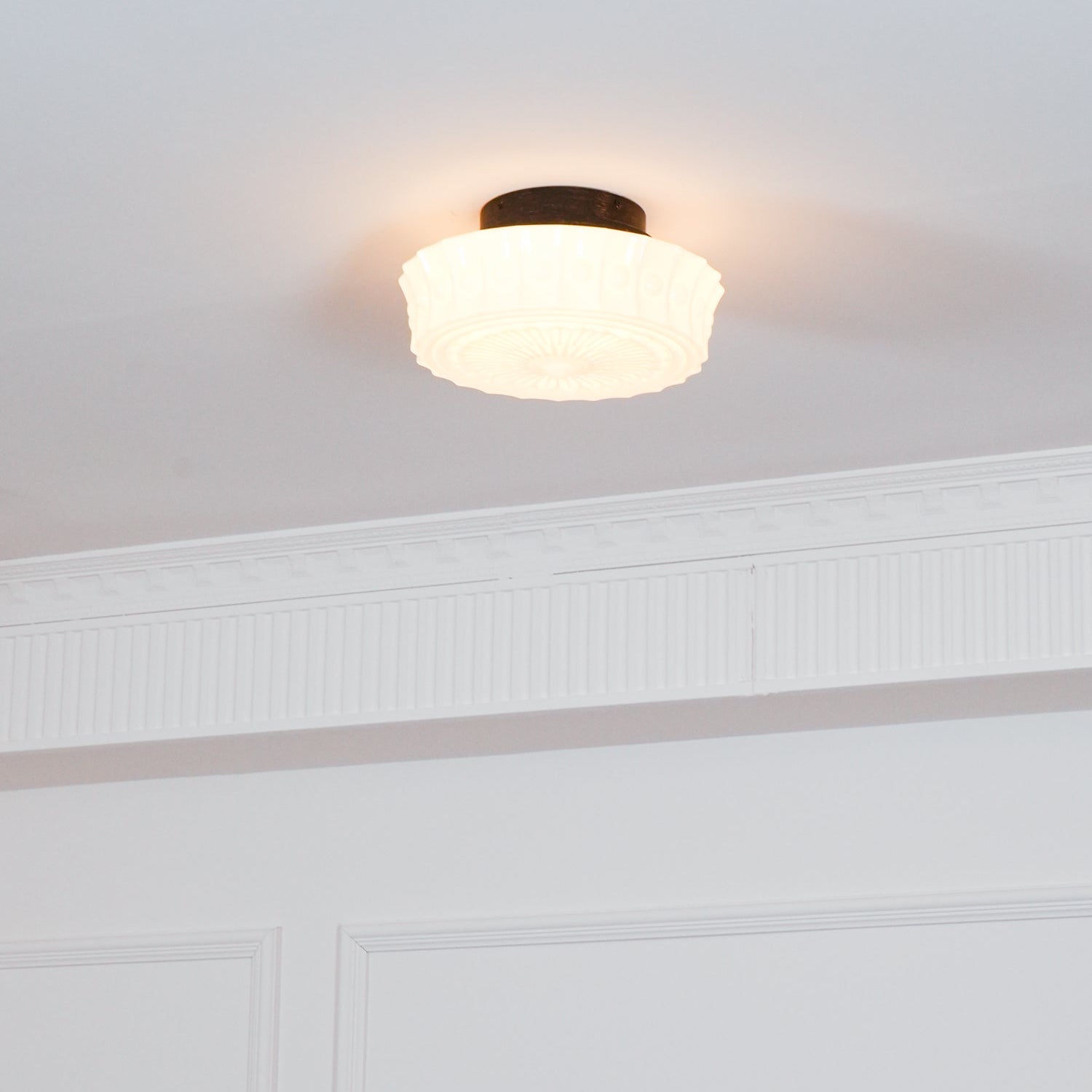 Solara Ceiling Lamp White Glass Floral for Living Room - Neutral Decor
