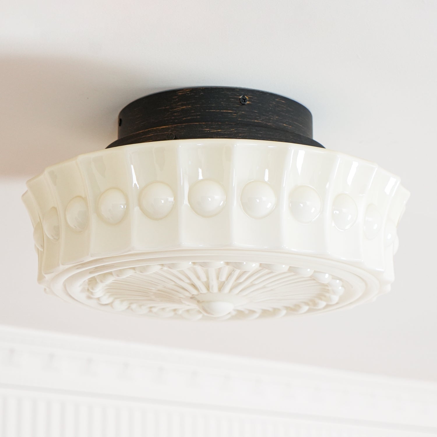 Solara Ceiling Lamp White Glass Floral for Living Room - Neutral Decor
