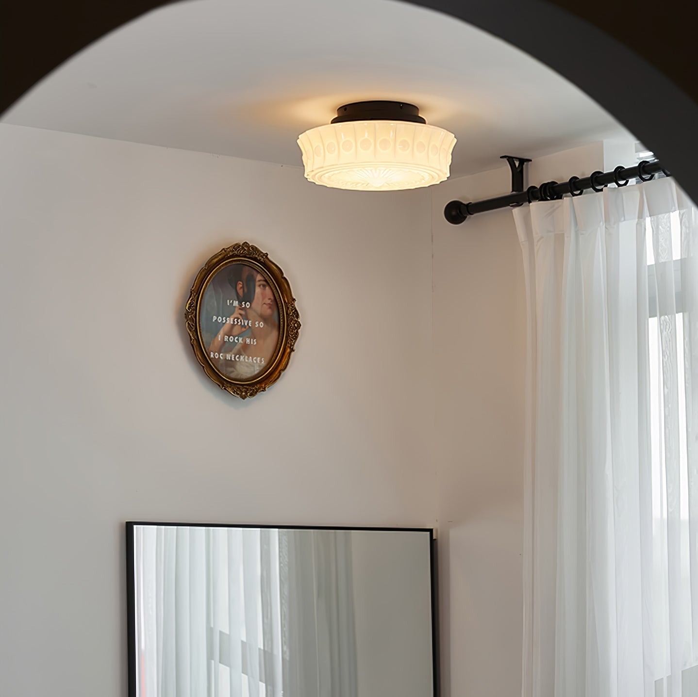 Solara Ceiling Lamp White Glass Floral for Living Room - Neutral Decor