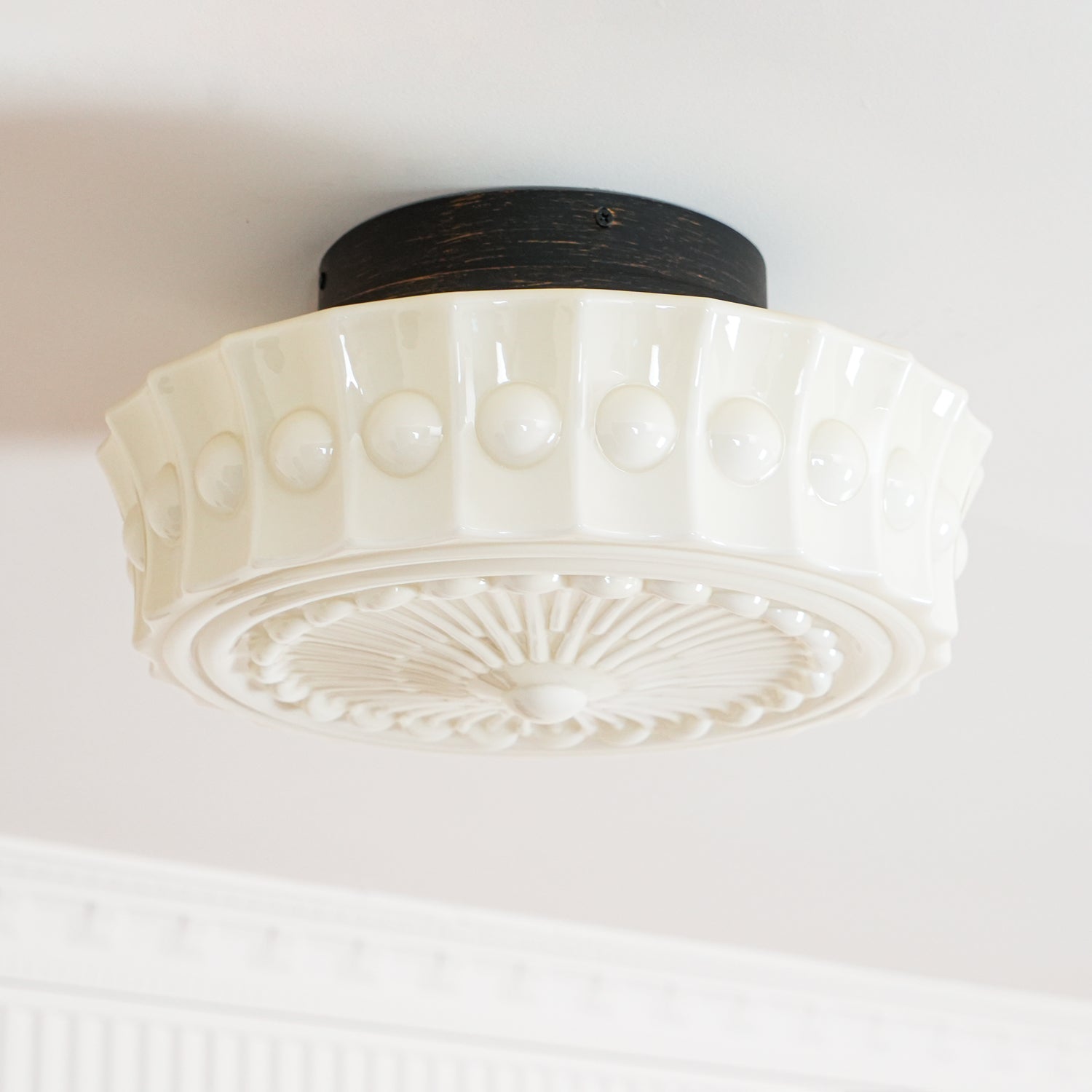 Solara Ceiling Lamp White Glass Floral for Living Room - Neutral Decor