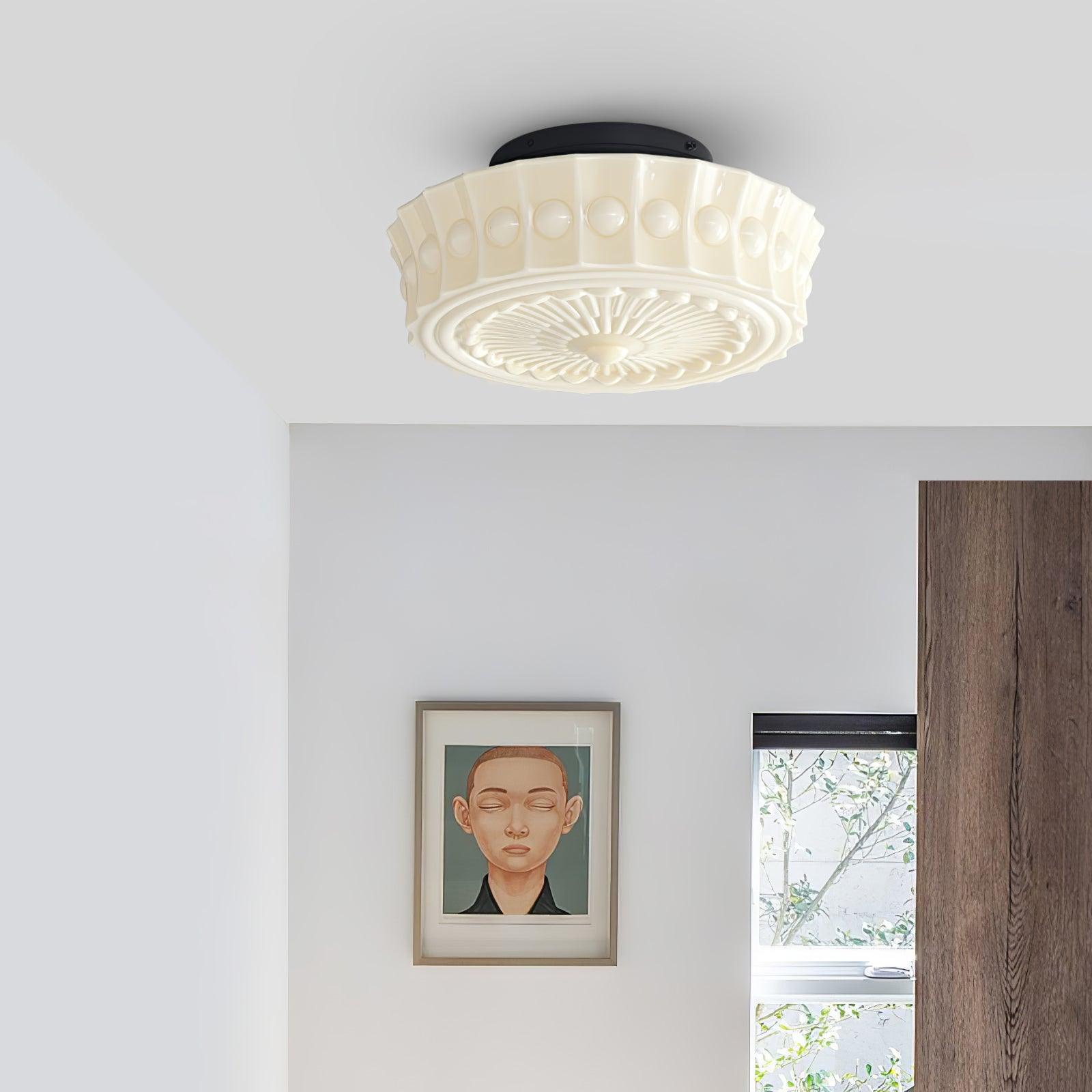 Solara Ceiling Lamp White Glass Floral for Living Room - Neutral Decor