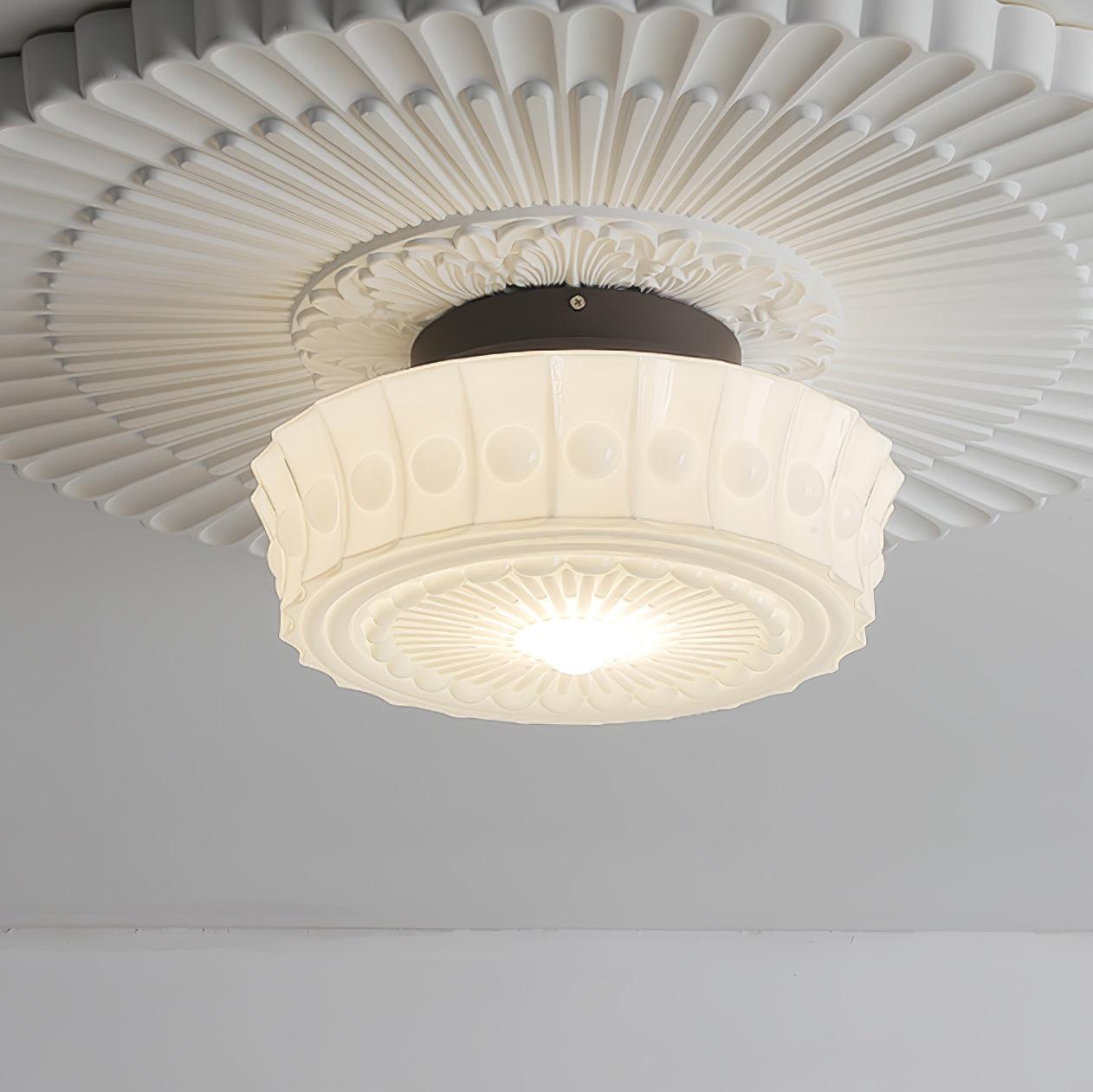Solara Ceiling Lamp White Glass Floral for Living Room - Neutral Decor