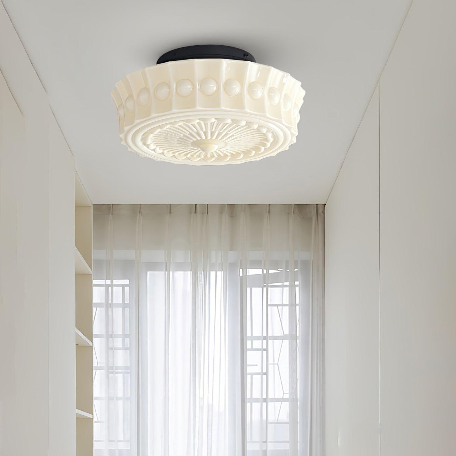 Solara Ceiling Lamp White Glass Floral for Living Room - Neutral Decor