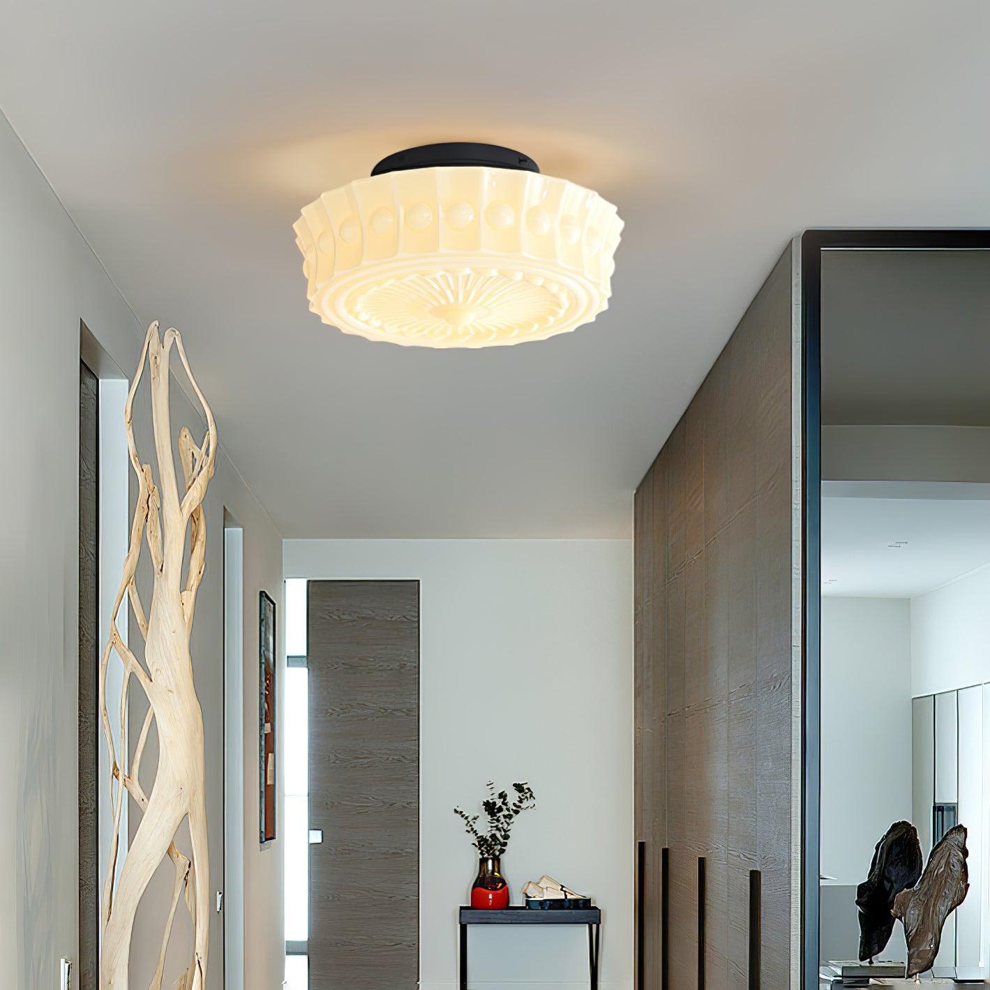 Solara Ceiling Lamp White Glass Floral for Living Room - Neutral Decor