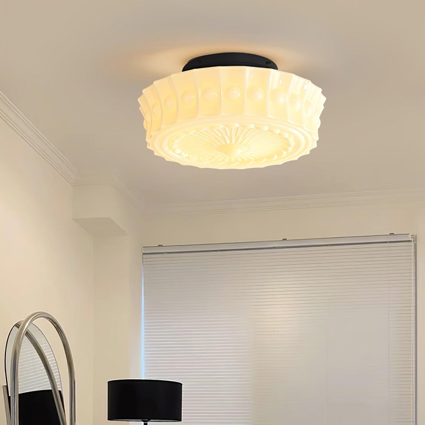 Solara Ceiling Lamp White Glass Floral for Living Room - Neutral Decor