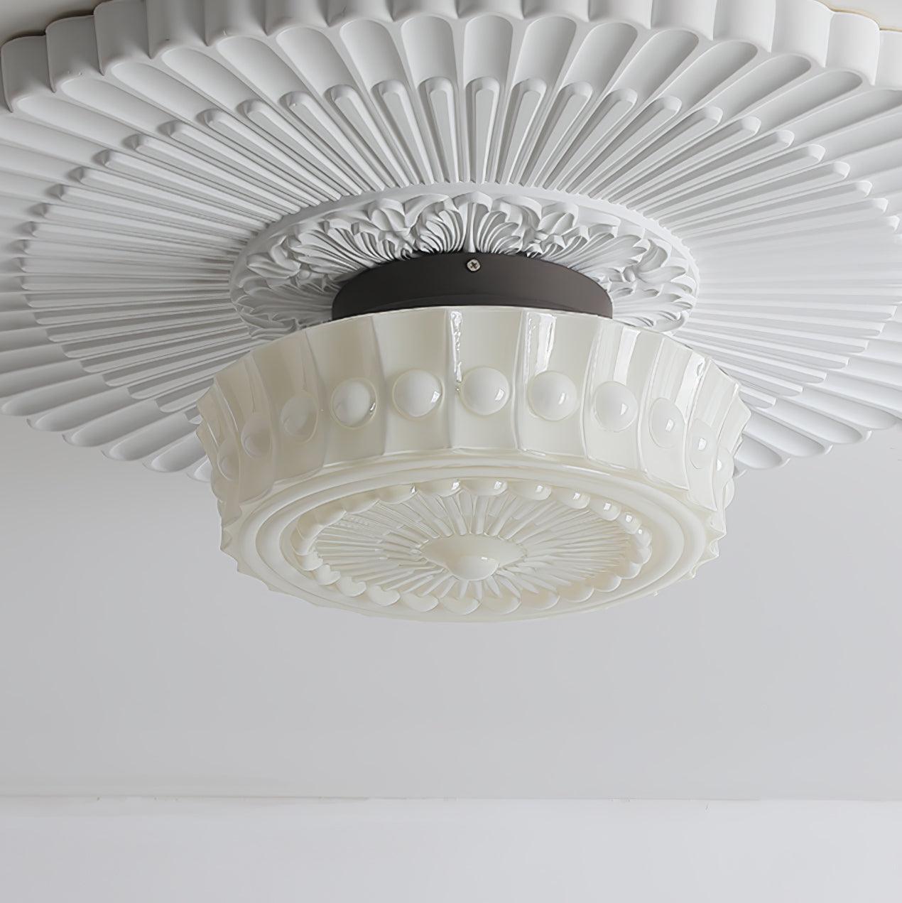 Solara Ceiling Lamp White Glass Floral for Living Room - Neutral Decor
