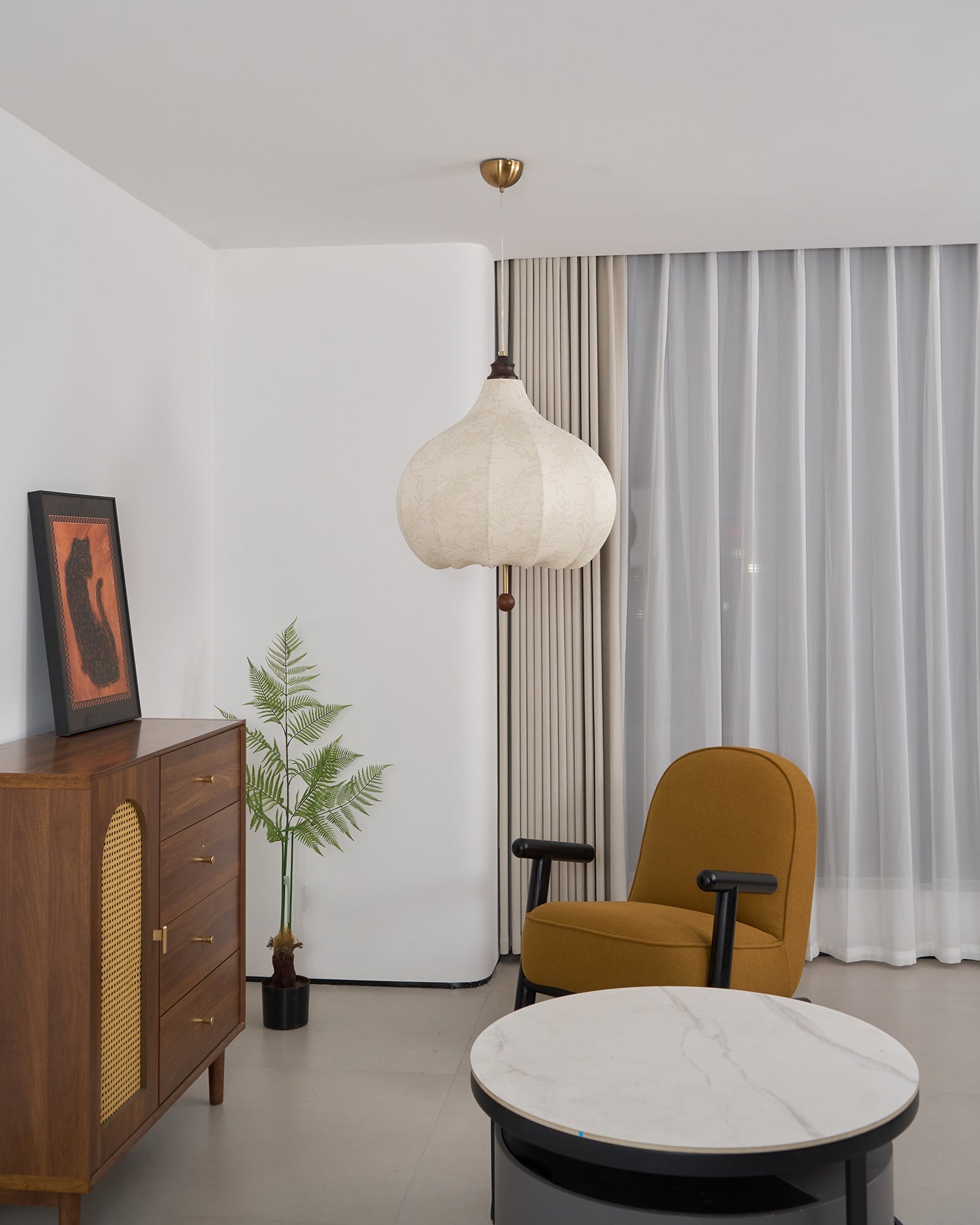 Sylerielle Fabric Wood Pendant Light