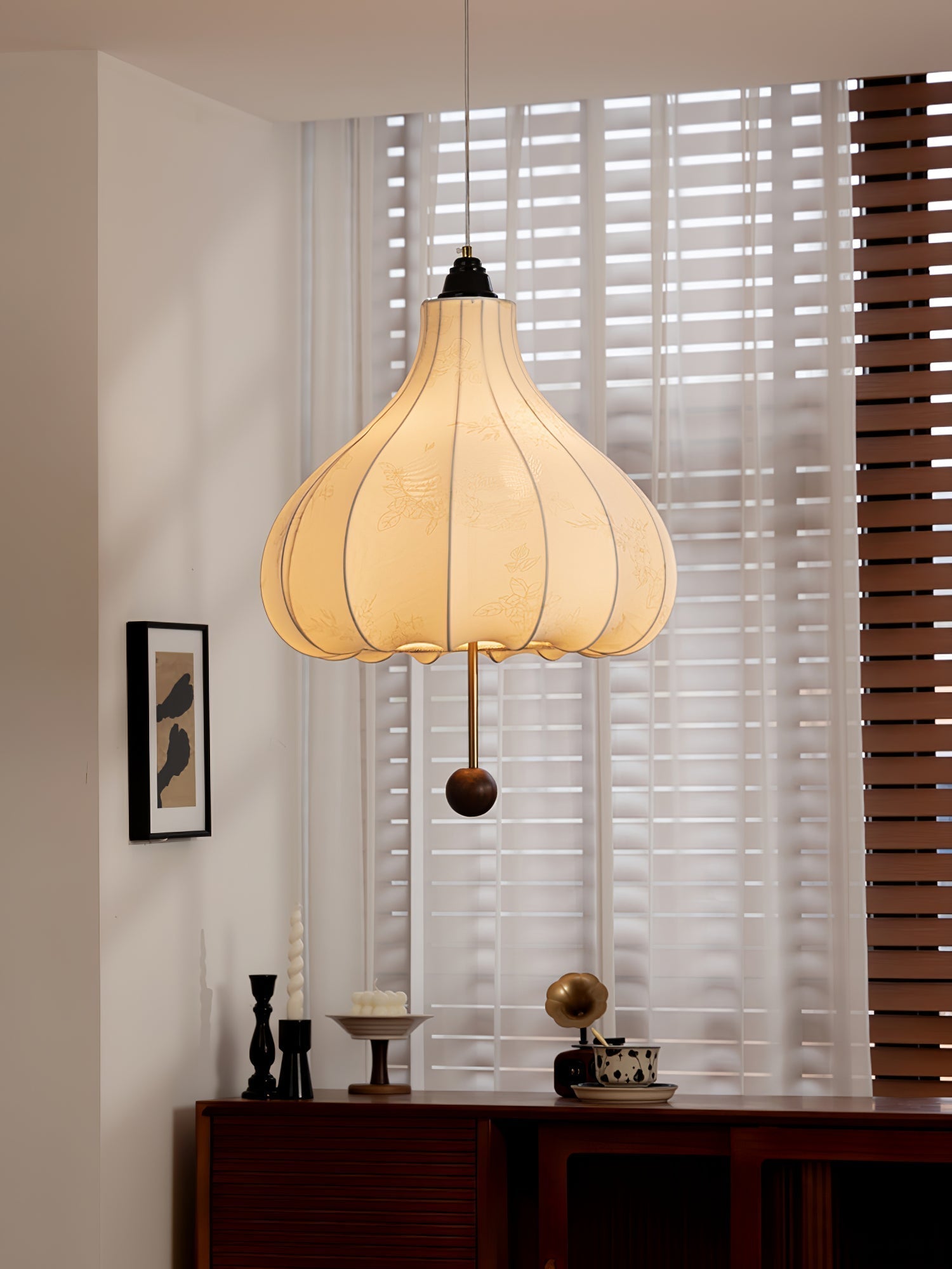 Sylerielle Fabric Wood Pendant Light