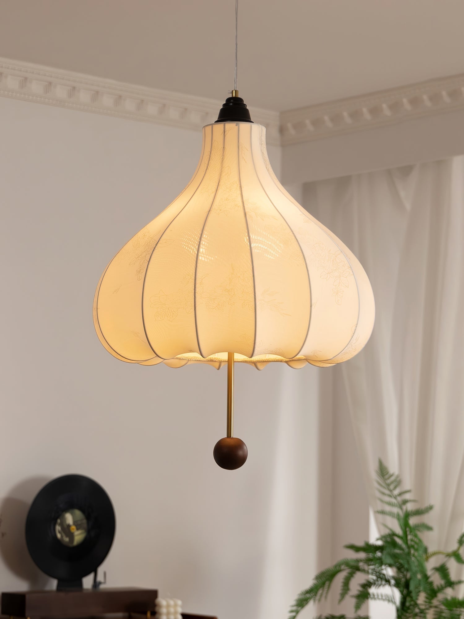Sylerielle Fabric Wood Pendant Light