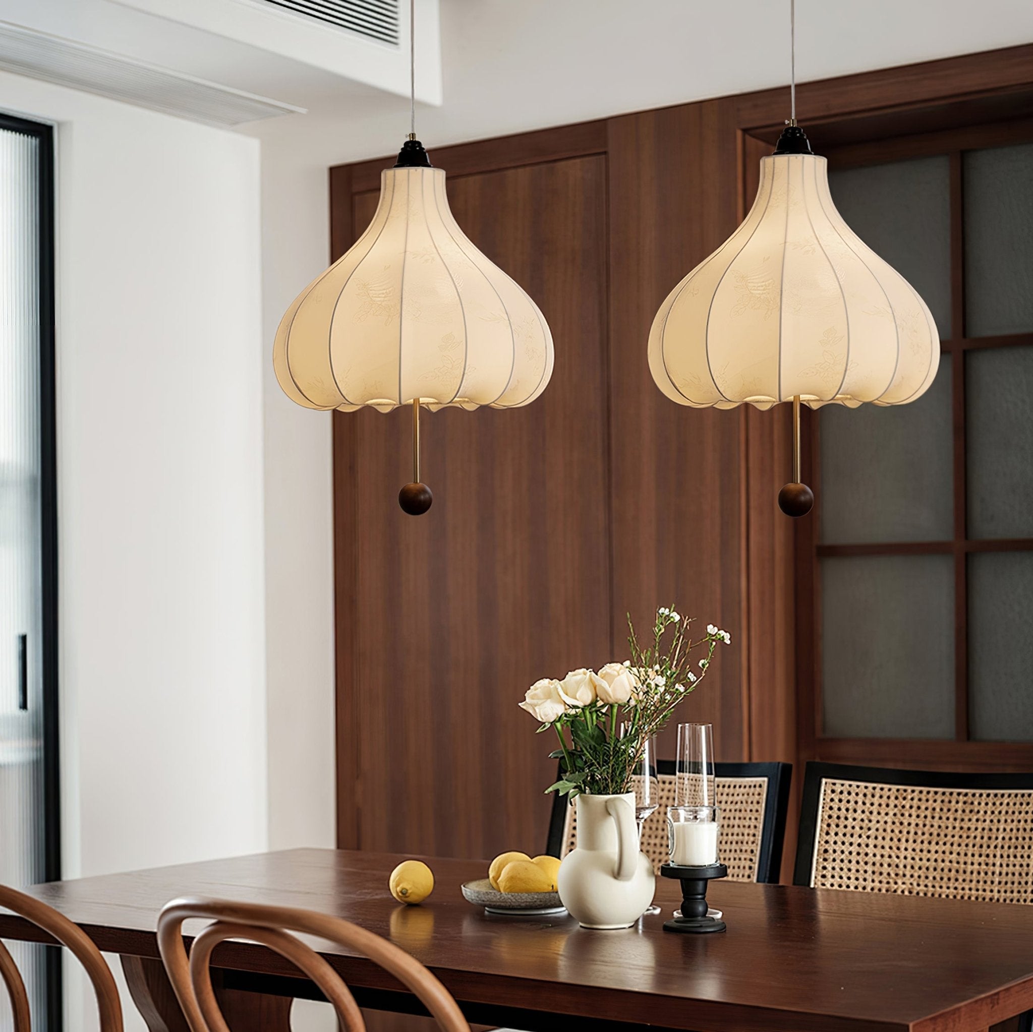 Sylerielle Fabric Wood Pendant Light