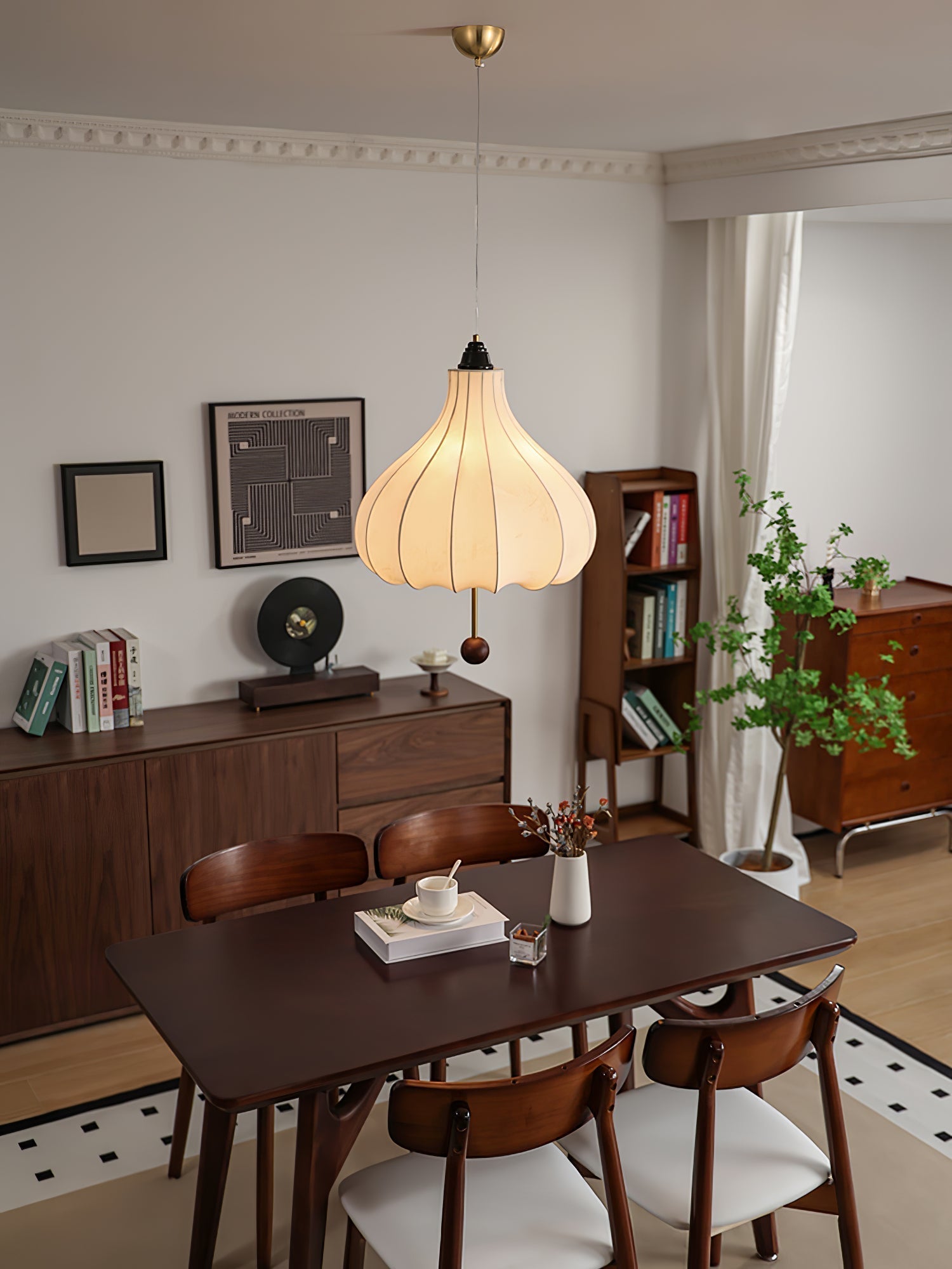 Sylerielle Fabric Wood Pendant Light