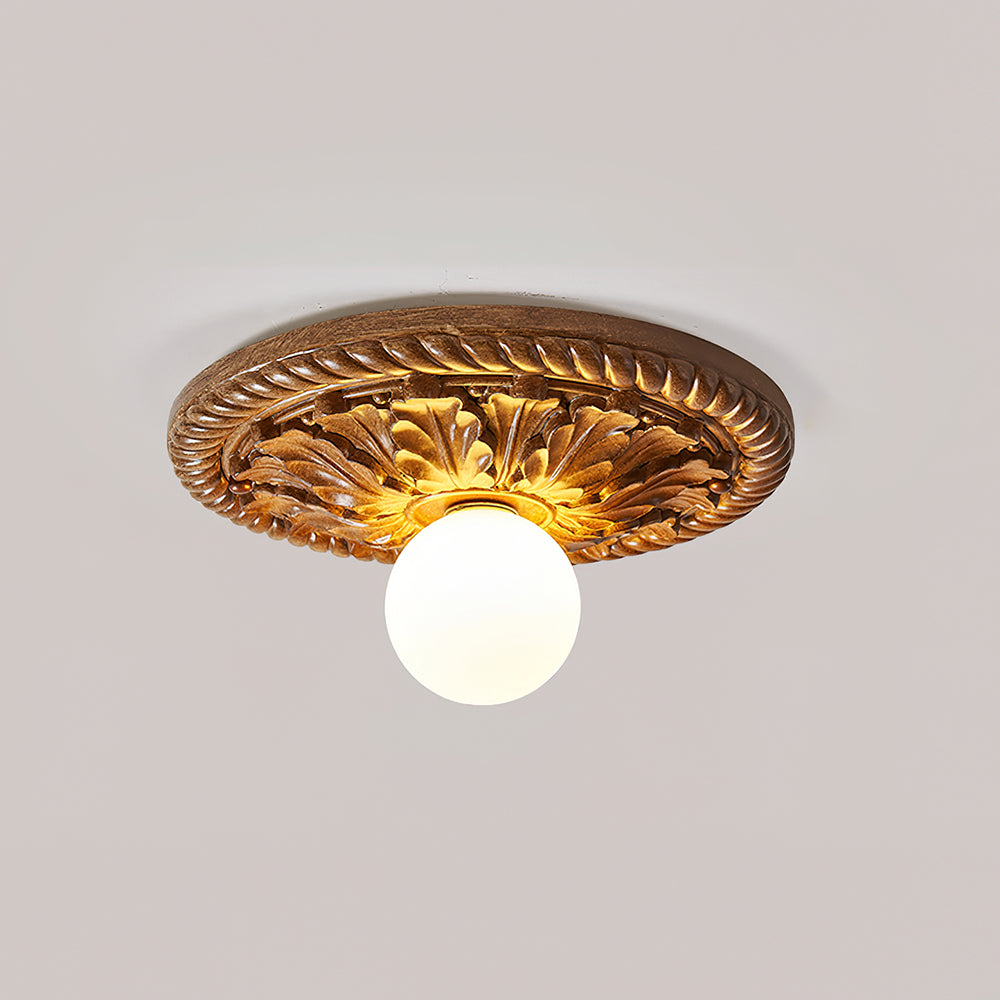 Corvella Vintage Carved Wood Flush Mount Ceiling Light - Neutral Decor