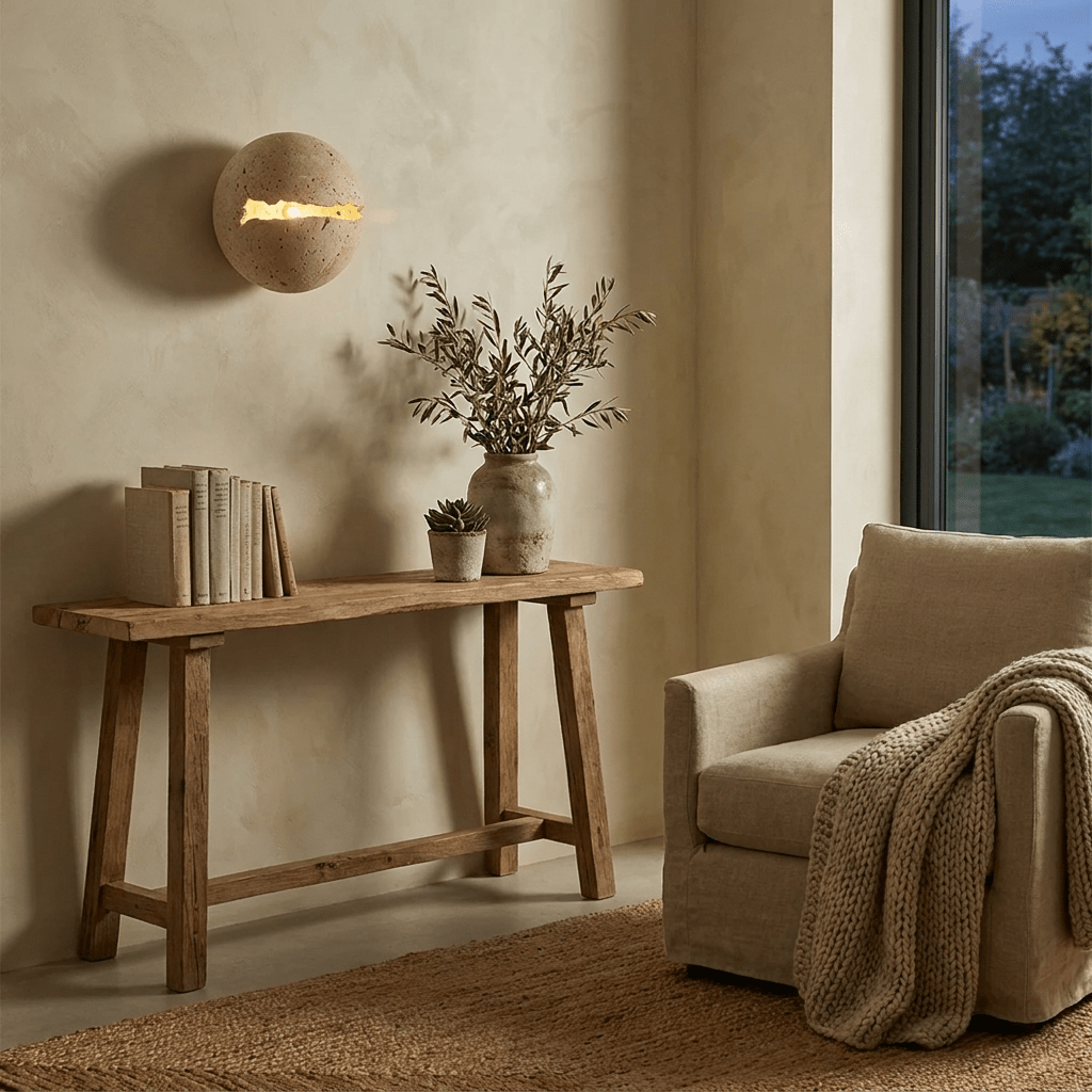 Caelora Travertine Globe Wall Sconce